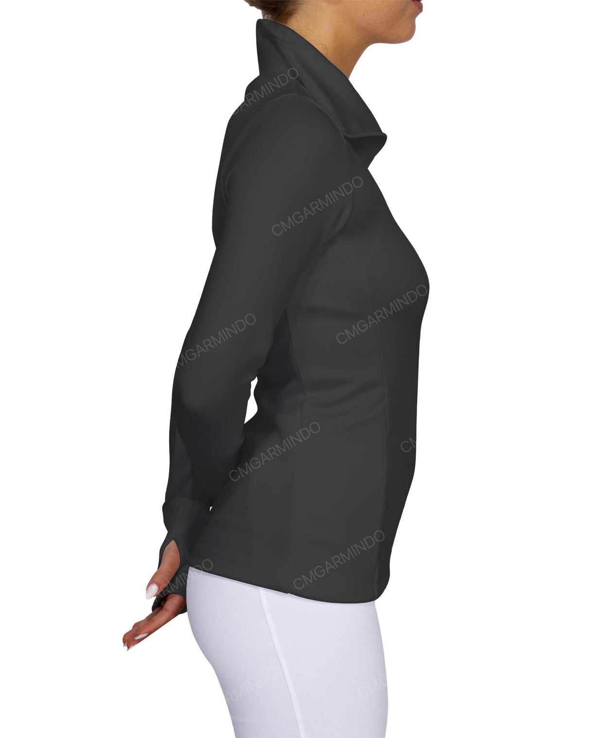 High Neck Zip Up Long Sleeve Top