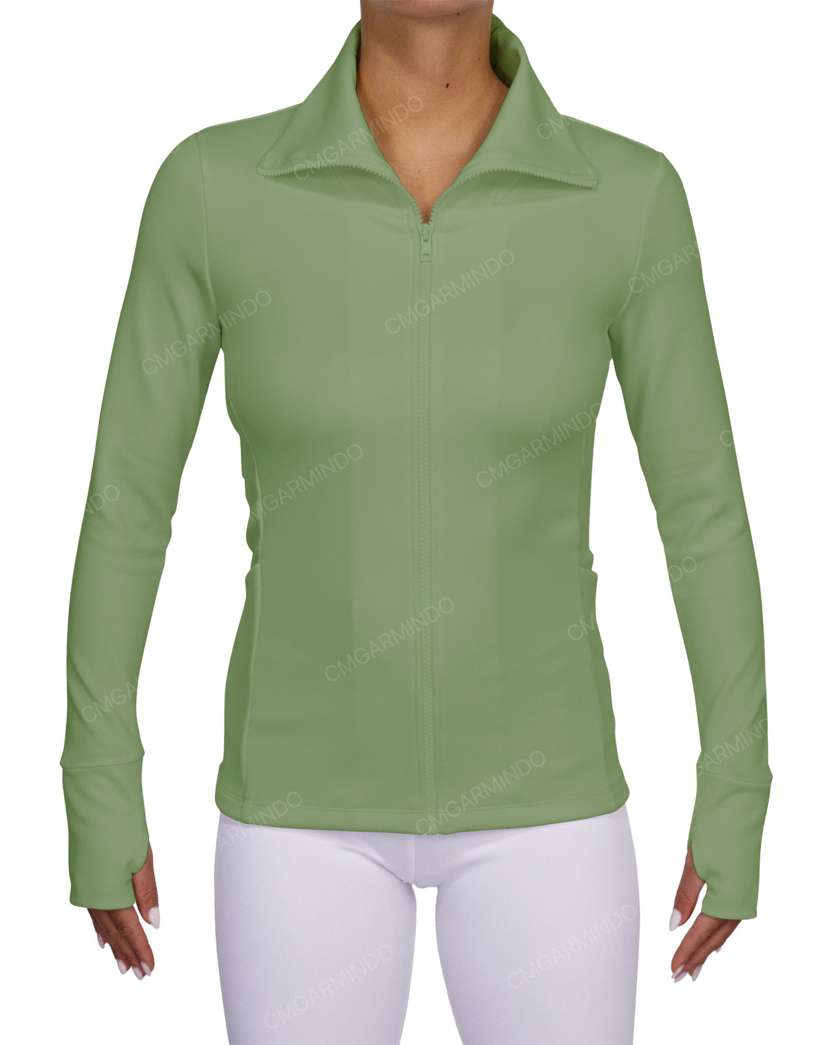High Neck Zip Up Long Sleeve Top
