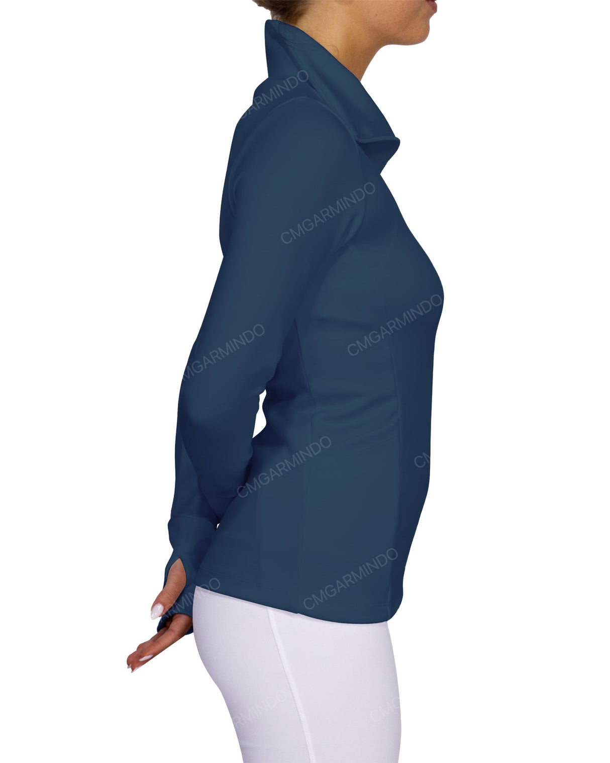 High Neck Zip Up Long Sleeve Top