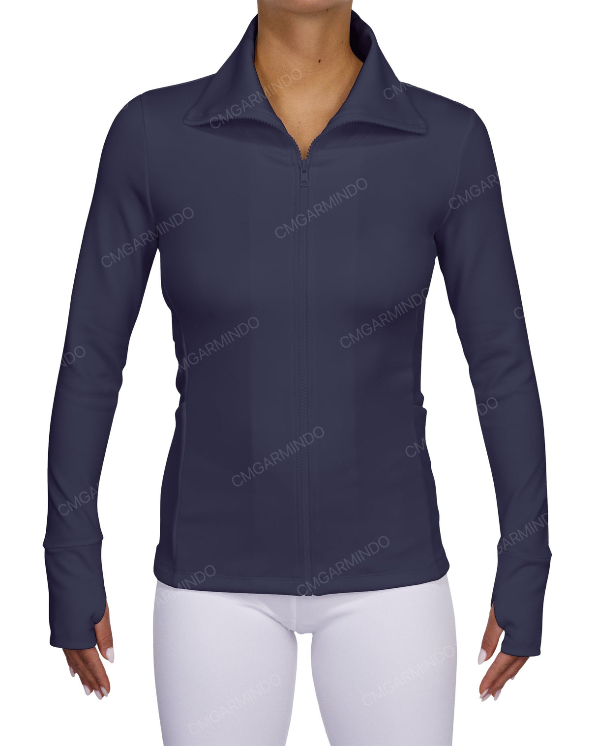 High Neck Zip Up Long Sleeve Top