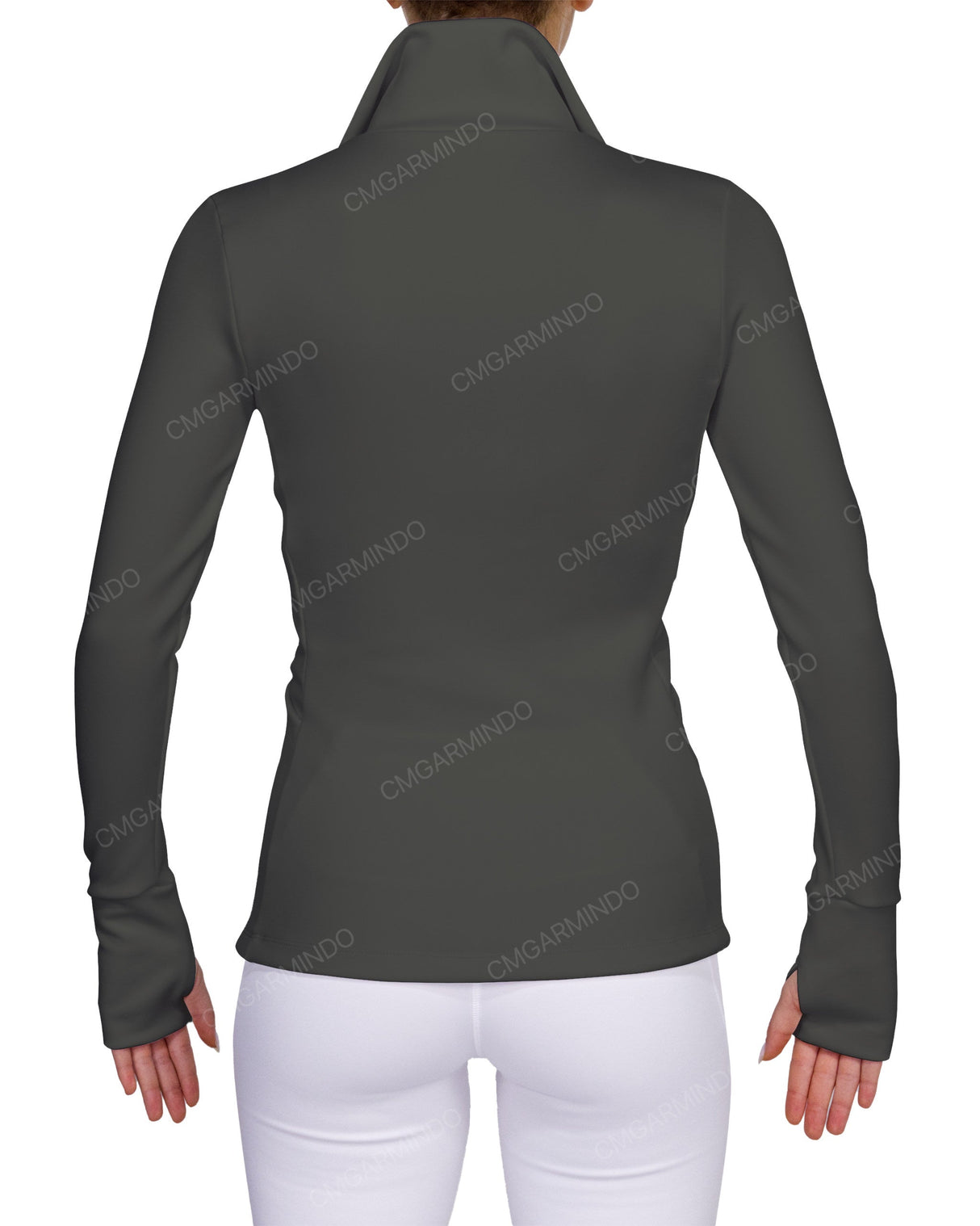 High Neck Zip Up Long Sleeve Top