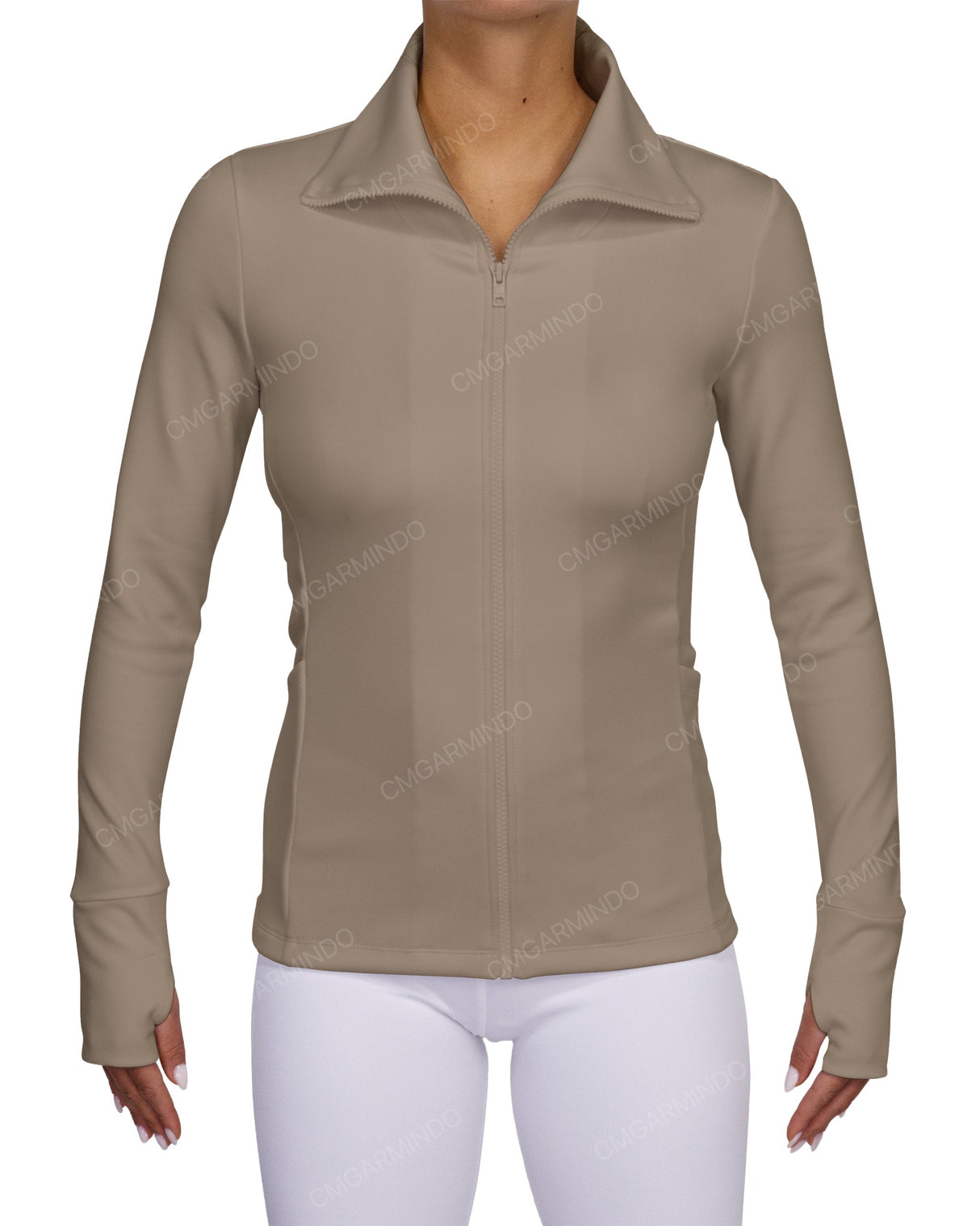 High Neck Zip Up Long Sleeve Top