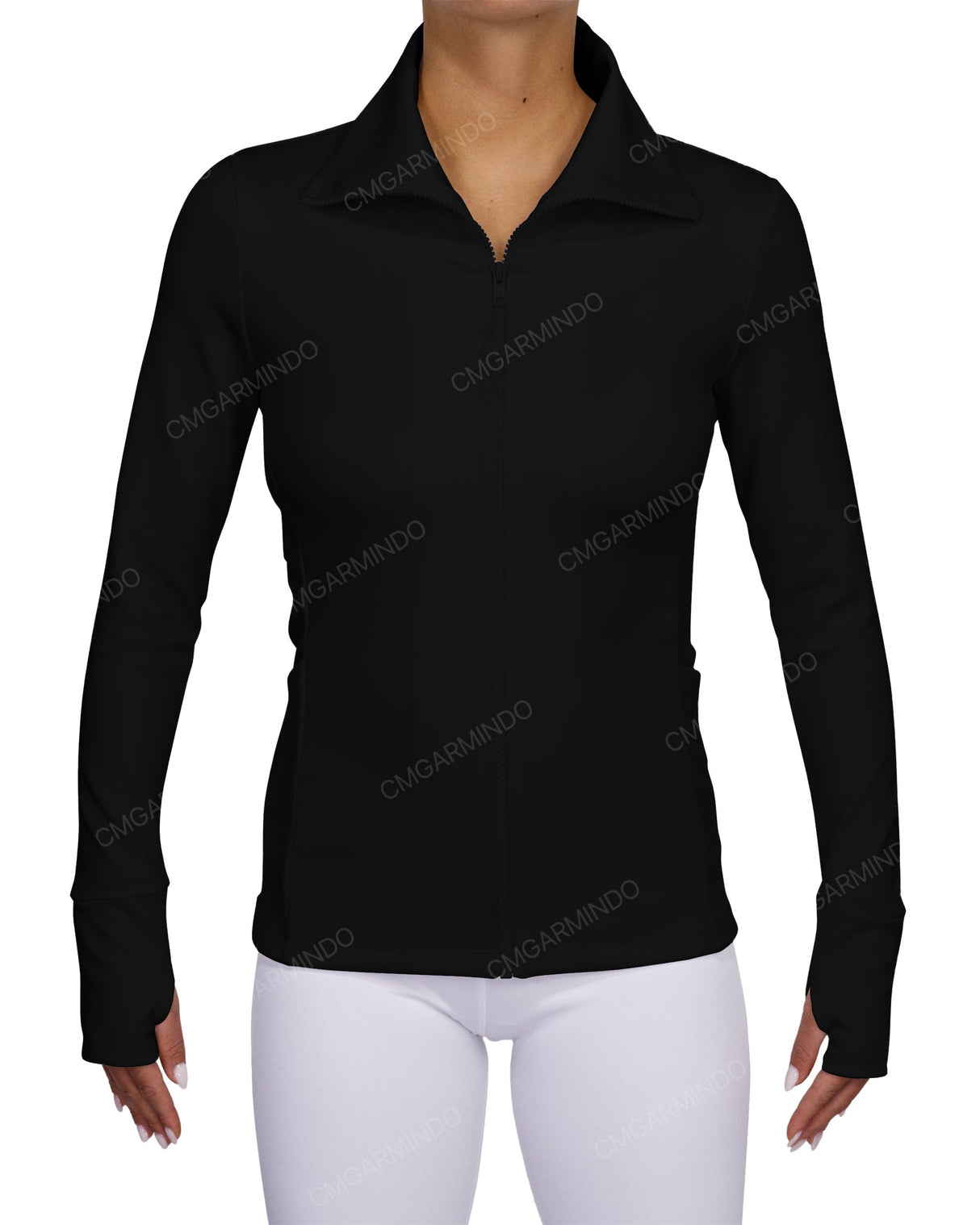 High Neck Zip Up Long Sleeve Top
