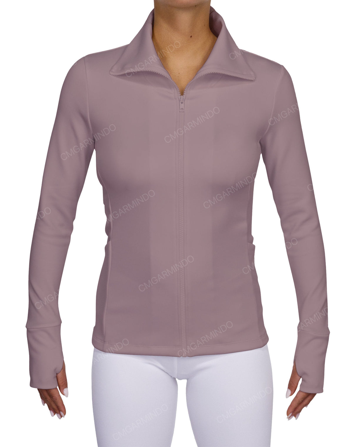 High Neck Zip Up Long Sleeve Top