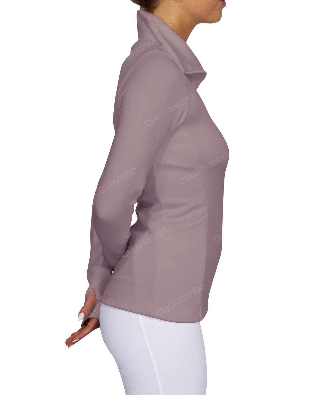 High Neck Zip Up Long Sleeve Top