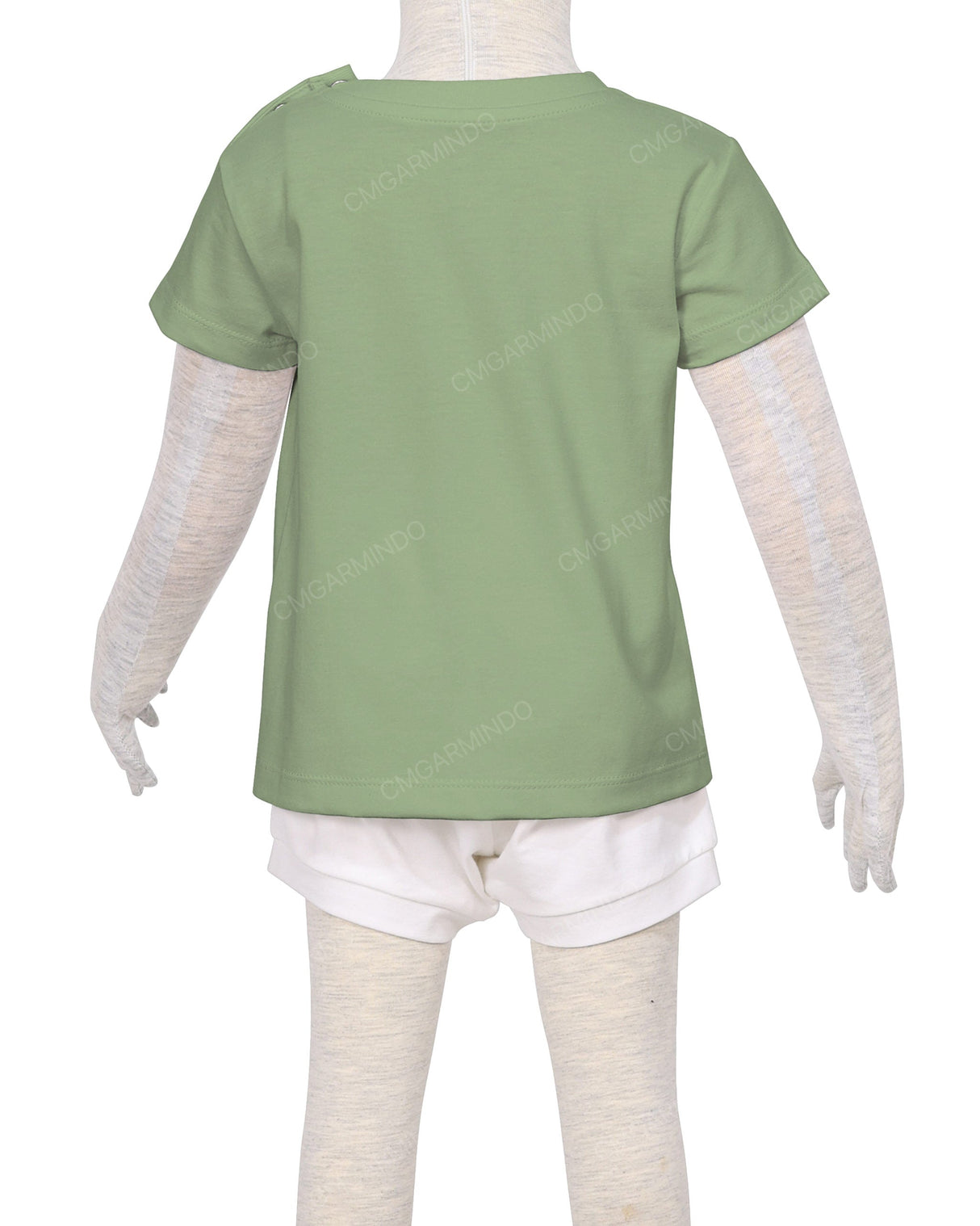 Short Sleeve Shoulder Snap Crew Neck T-Shirt