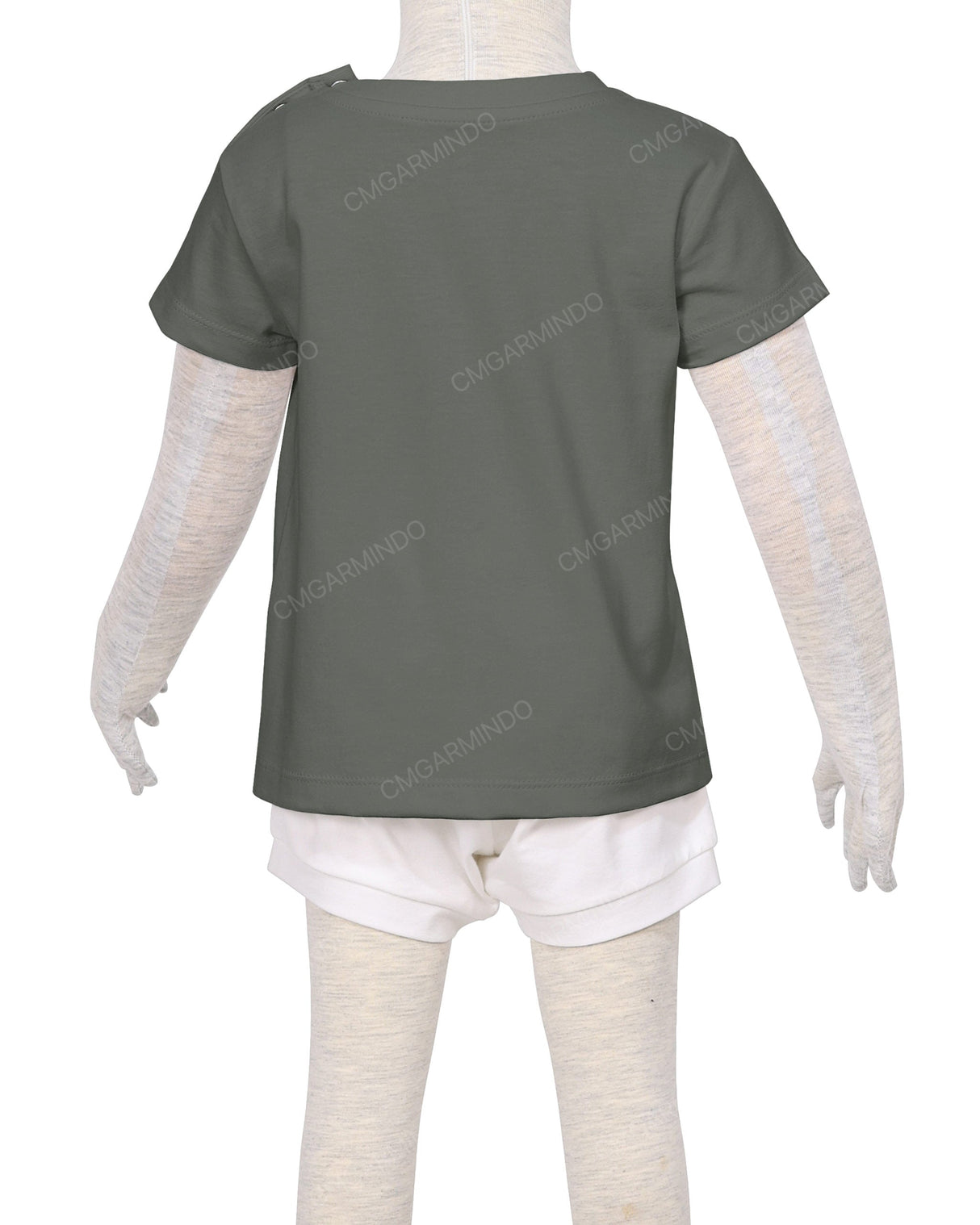 Short Sleeve Shoulder Snap Crew Neck T-Shirt