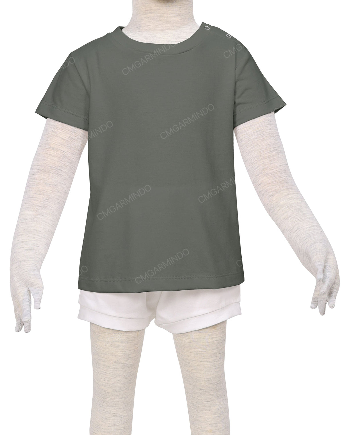 Short Sleeve Shoulder Snap Crew Neck T-Shirt