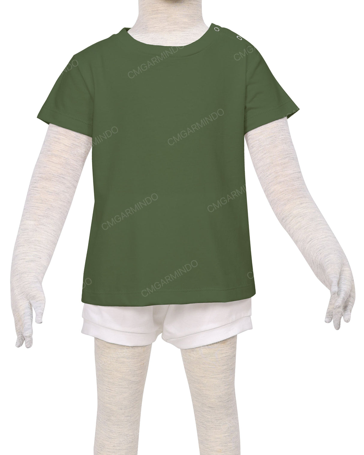 Short Sleeve Shoulder Snap Crew Neck T-Shirt