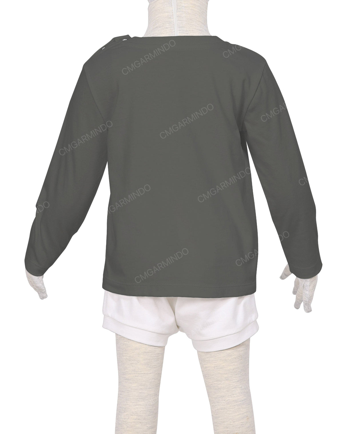 Long Sleeve Shoulder Snap Crew Neck T-Shirt