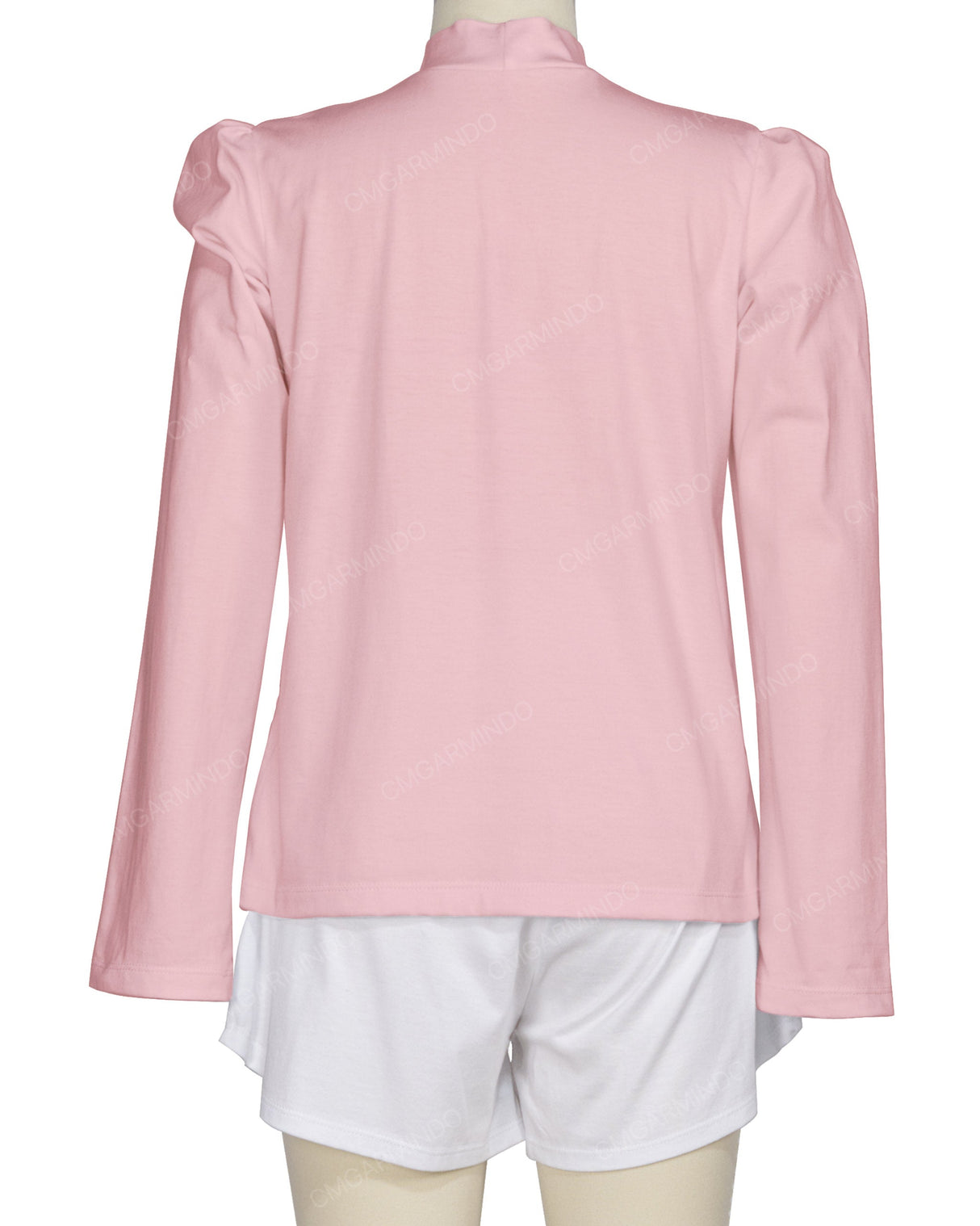 Long Sleeve High Neck Puff Shoulder Top