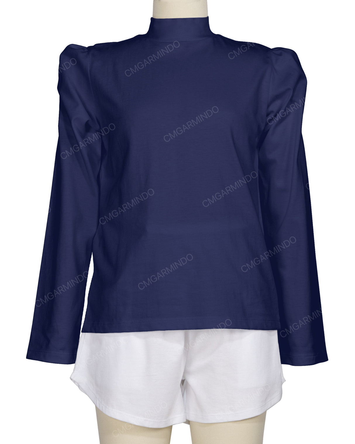 Long Sleeve High Neck Puff Shoulder Top