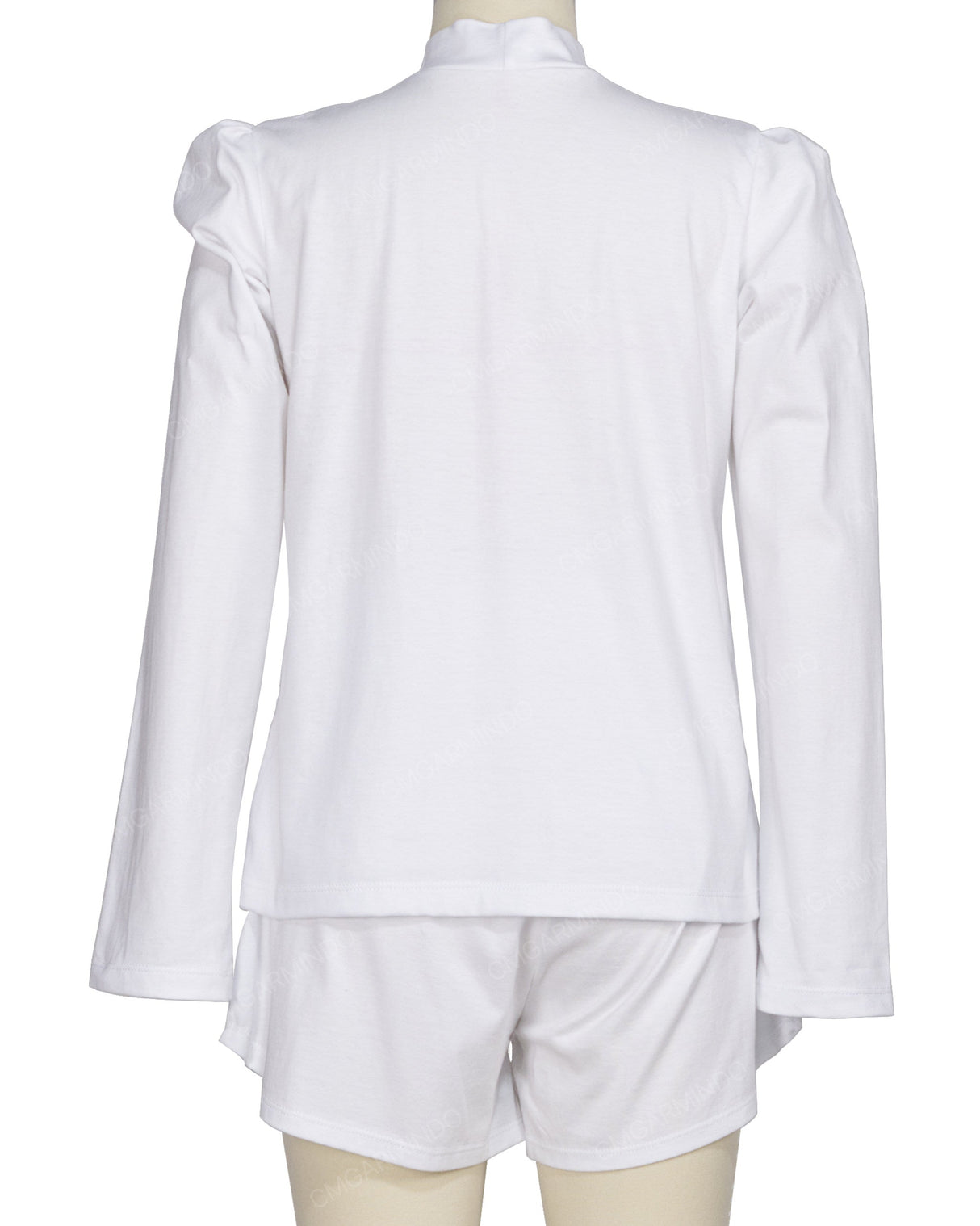 Long Sleeve High Neck Puff Shoulder Top