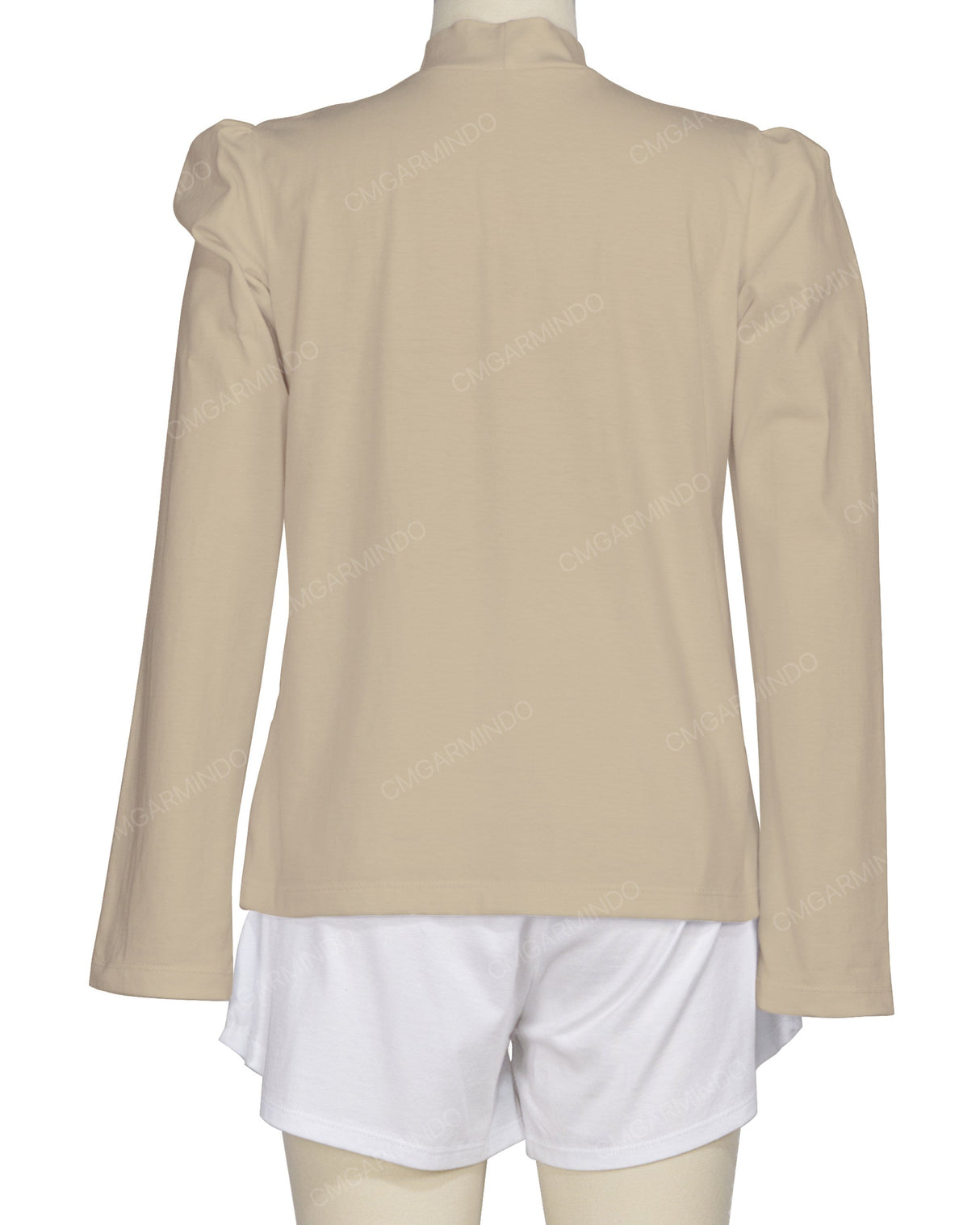Long Sleeve High Neck Puff Shoulder Top
