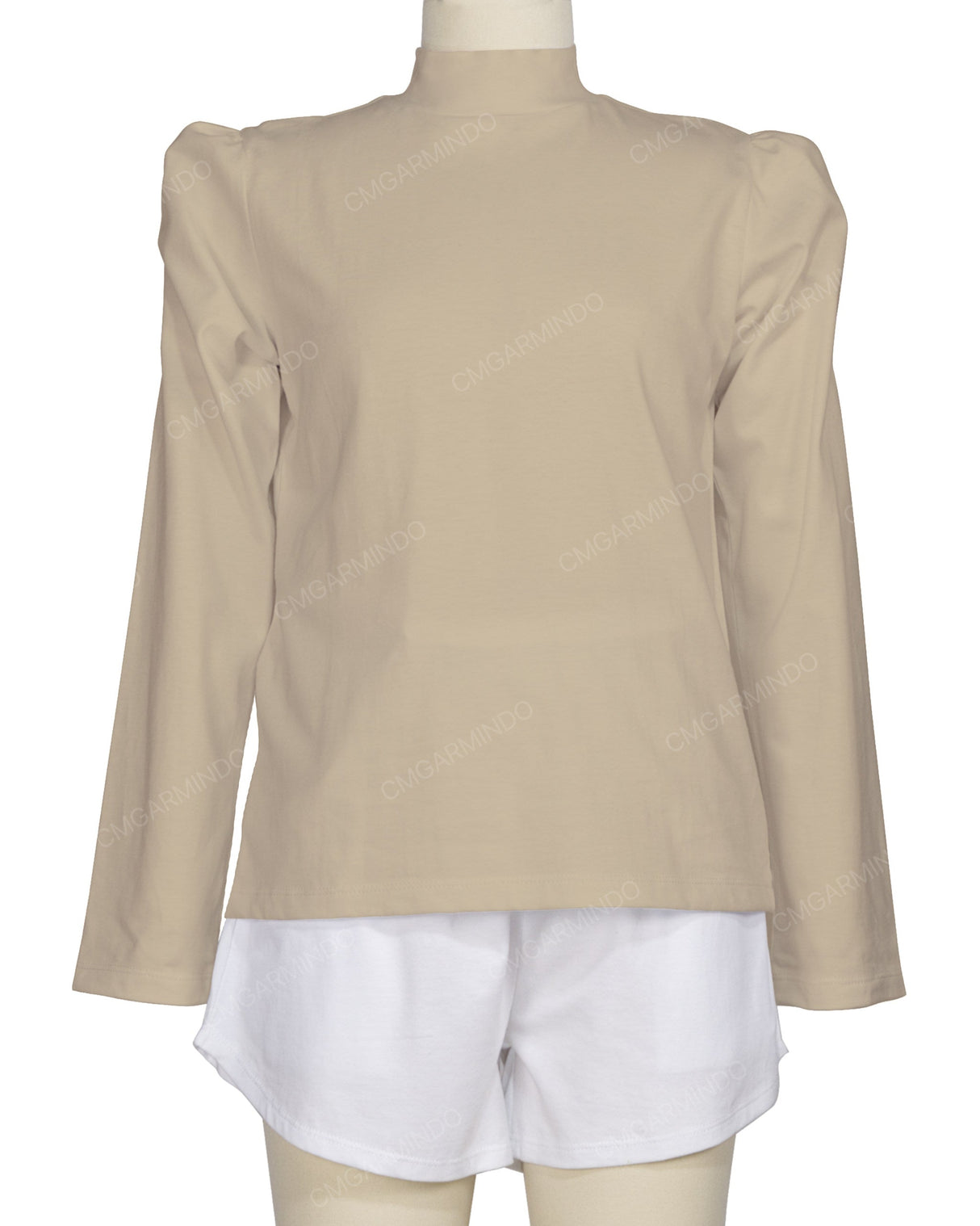 Long Sleeve High Neck Puff Shoulder Top