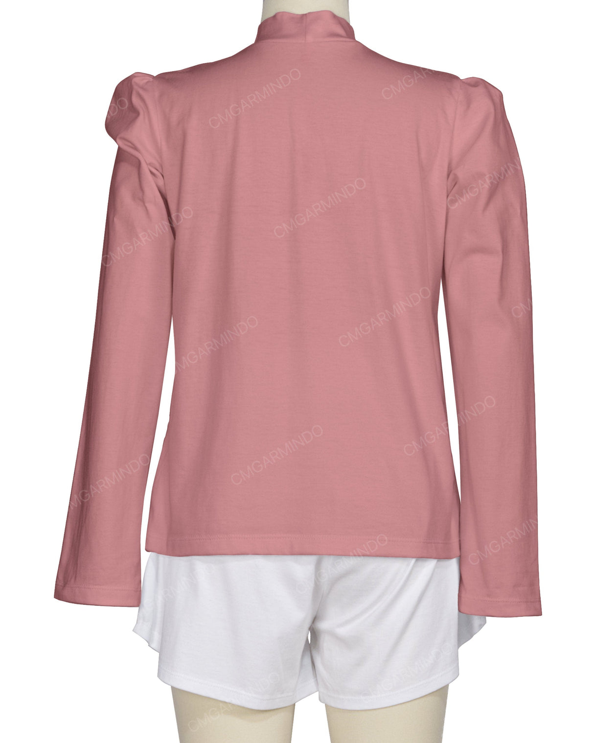 Long Sleeve High Neck Puff Shoulder Top