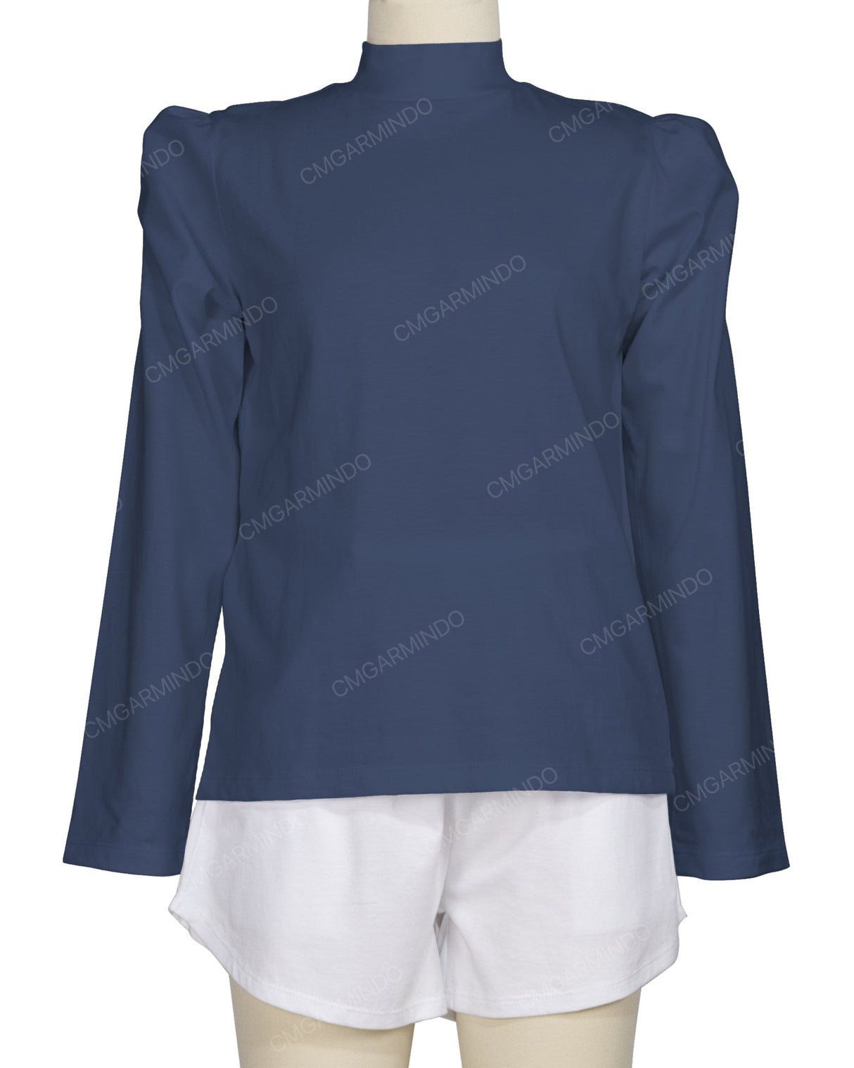 Long Sleeve High Neck Puff Shoulder Top