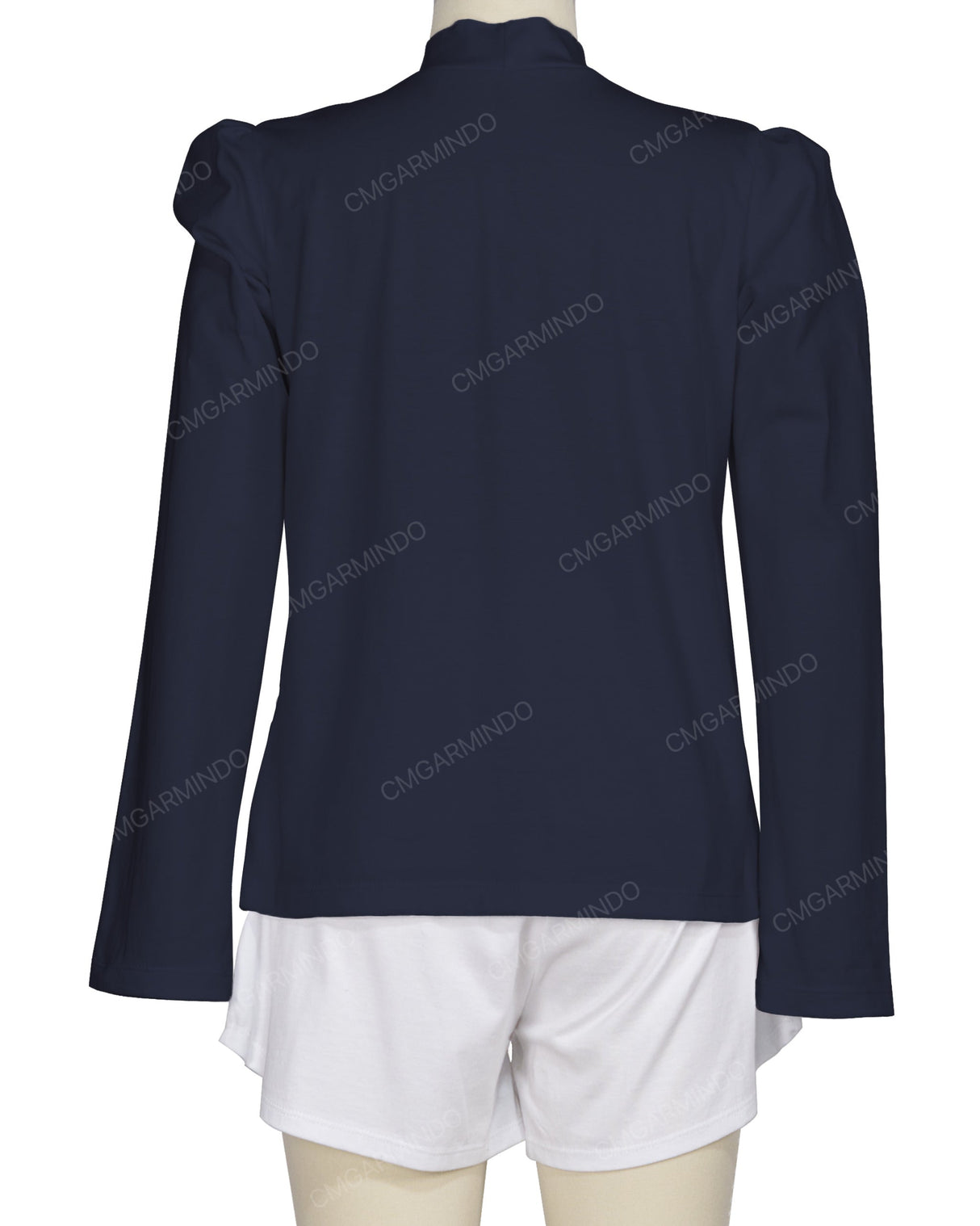 Long Sleeve High Neck Puff Shoulder Top