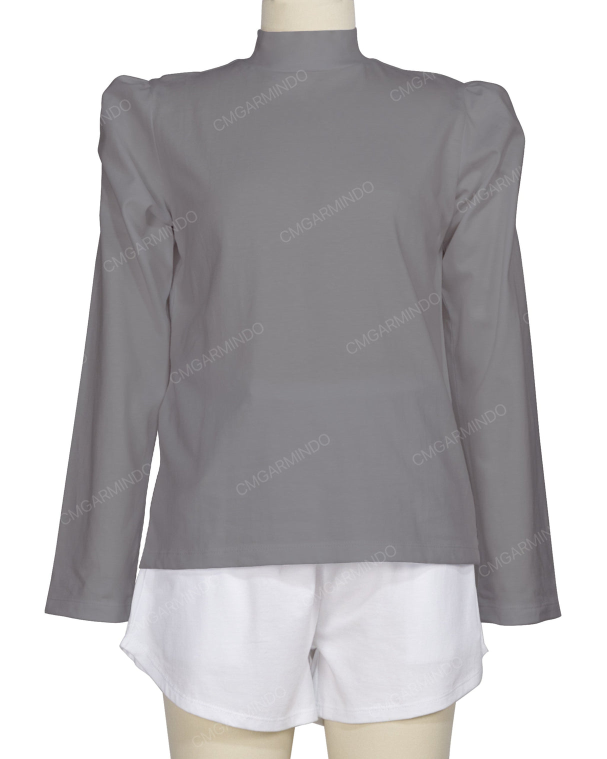 Long Sleeve High Neck Puff Shoulder Top