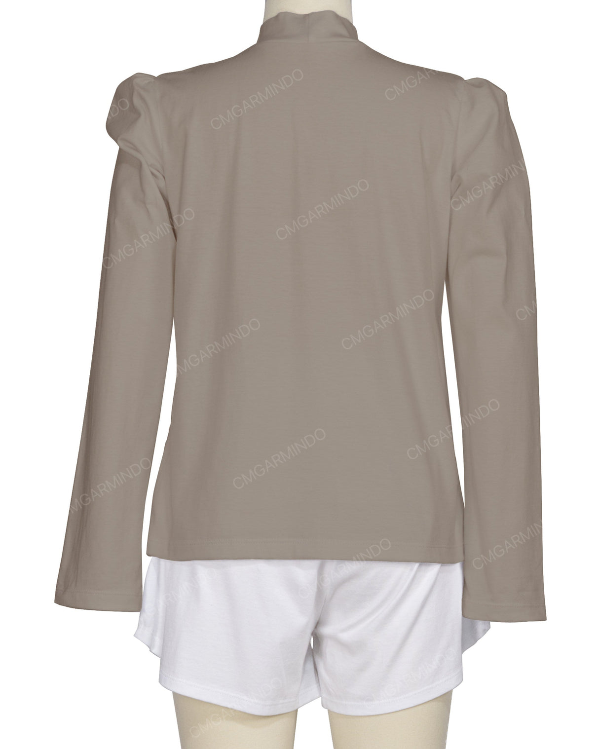 Long Sleeve High Neck Puff Shoulder Top