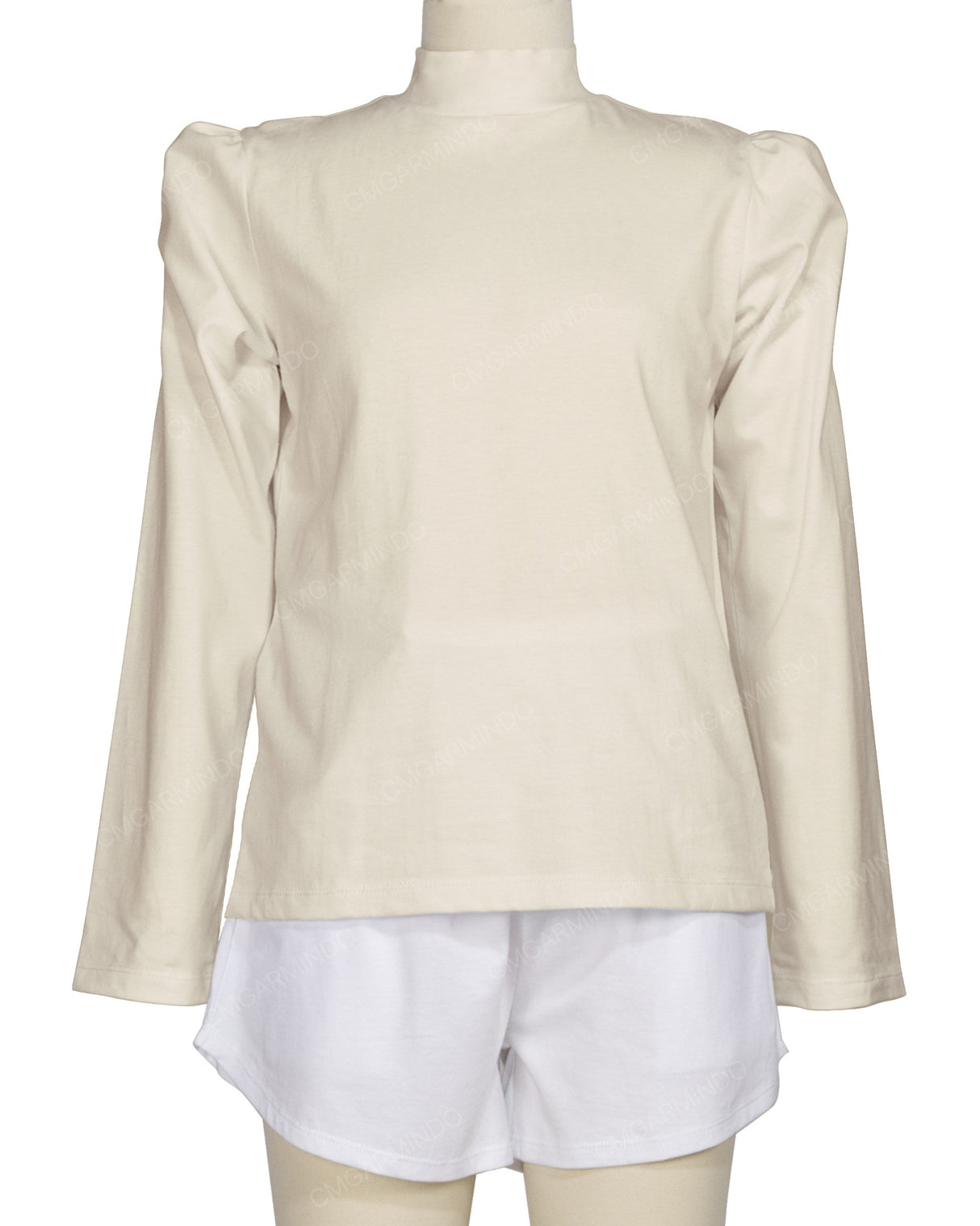 Long Sleeve High Neck Puff Shoulder Top