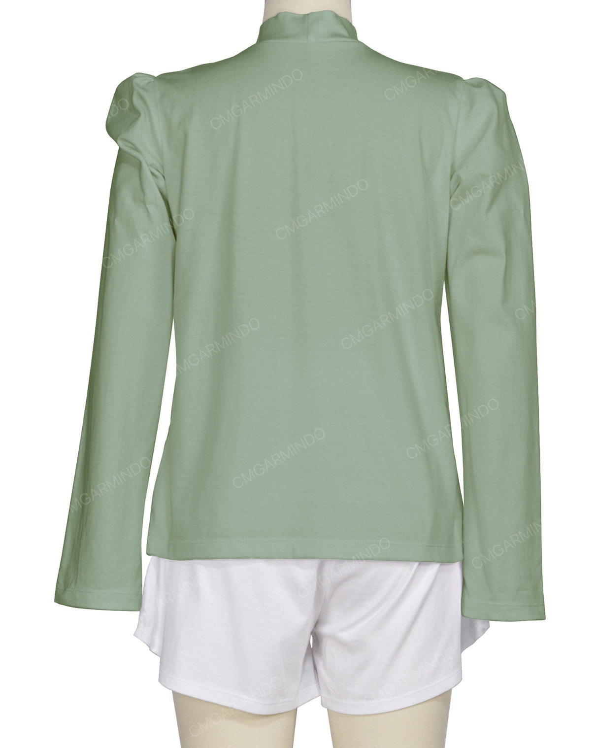 Long Sleeve High Neck Puff Shoulder Top