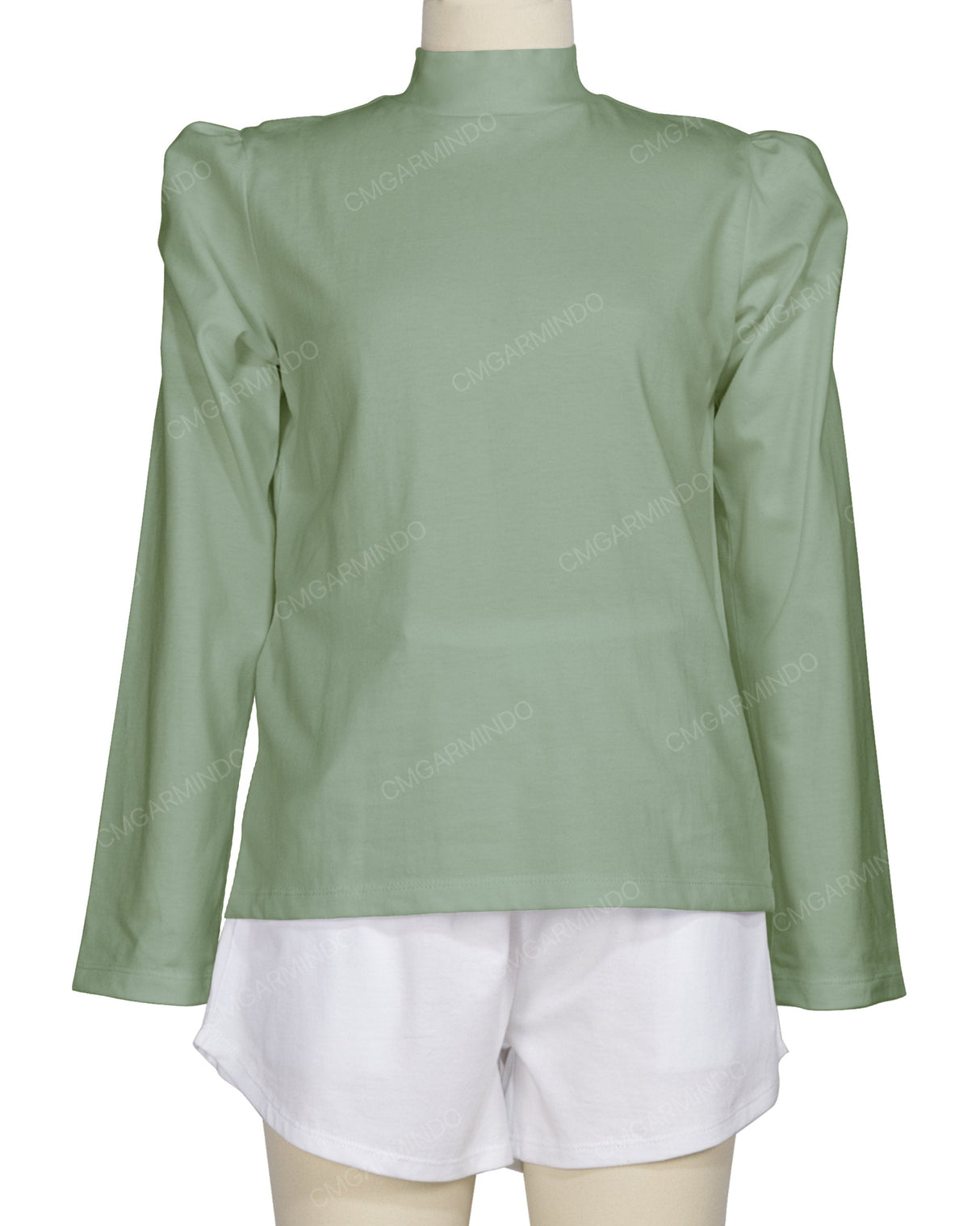 Long Sleeve High Neck Puff Shoulder Top