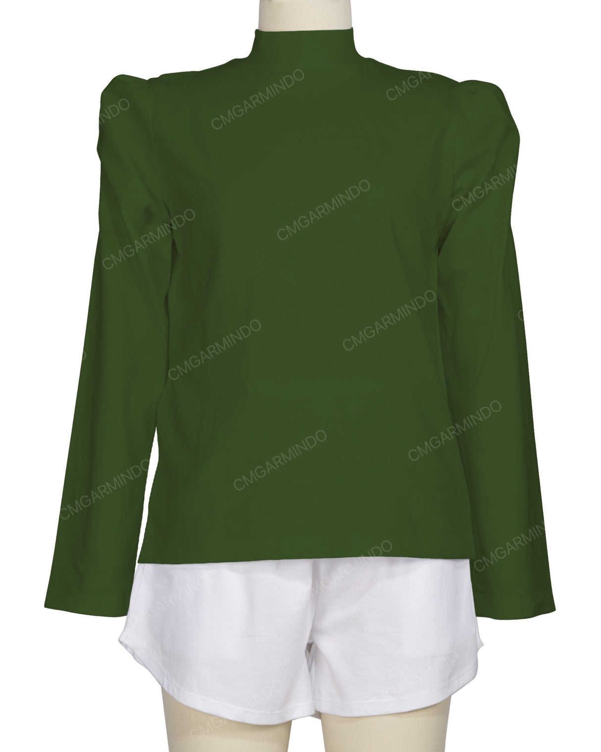 Long Sleeve High Neck Puff Shoulder Top