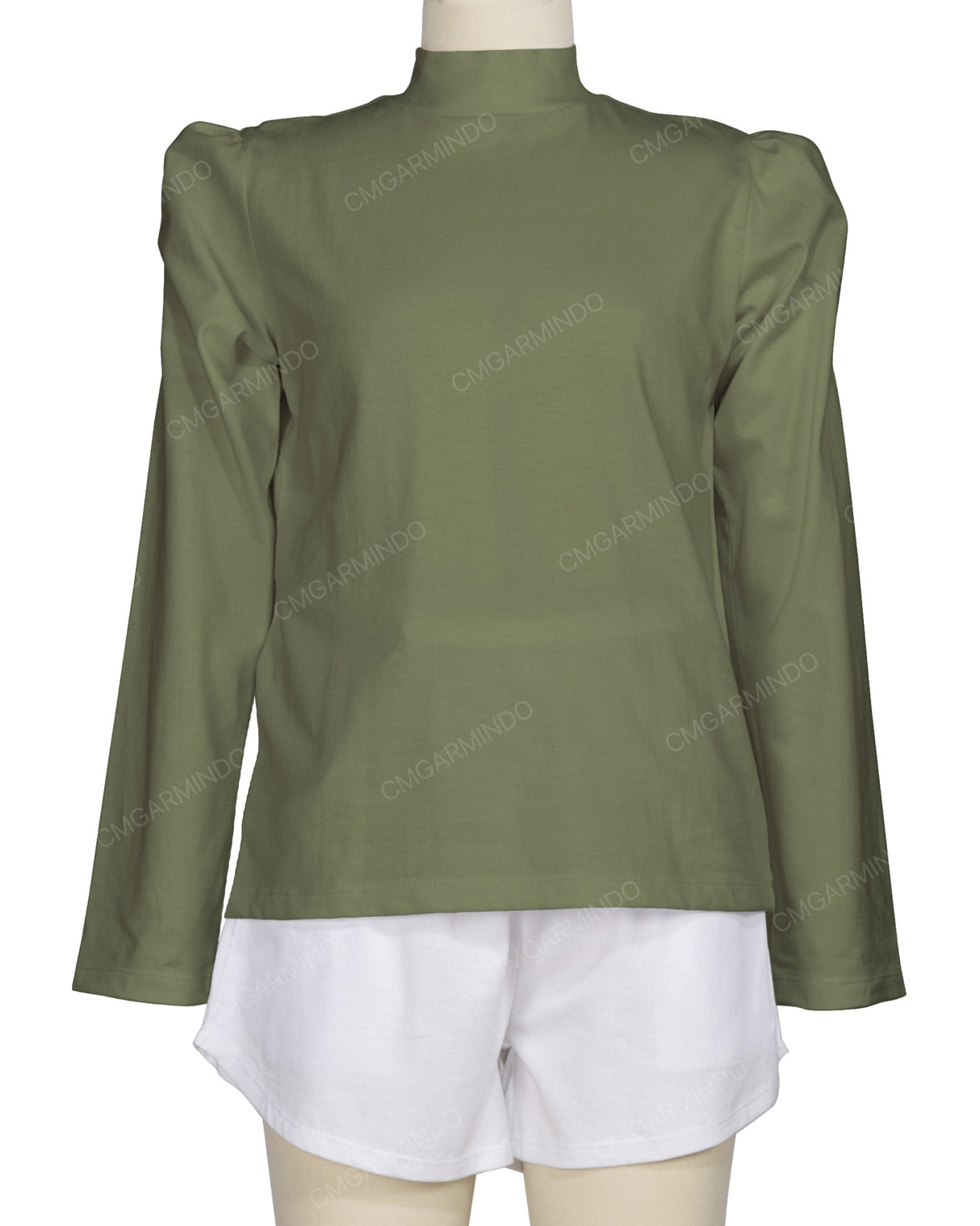 Long Sleeve High Neck Puff Shoulder Top