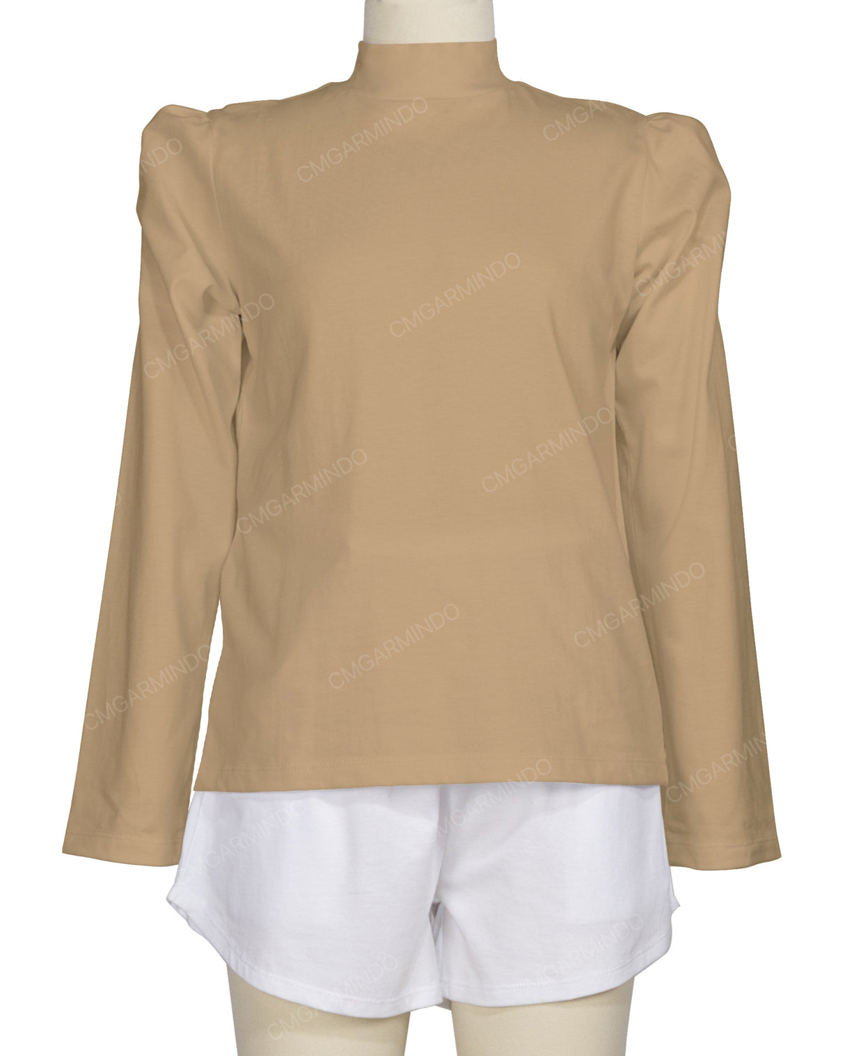 Long Sleeve High Neck Puff Shoulder Top