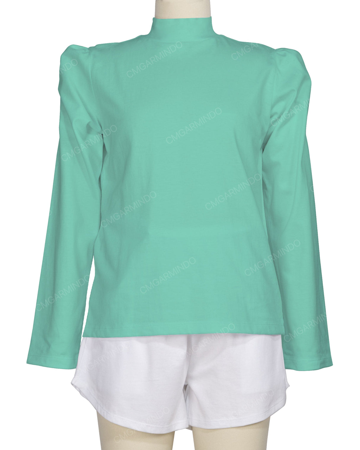 Long Sleeve High Neck Puff Shoulder Top