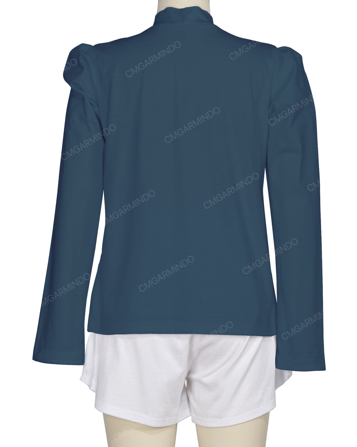 Long Sleeve High Neck Puff Shoulder Top