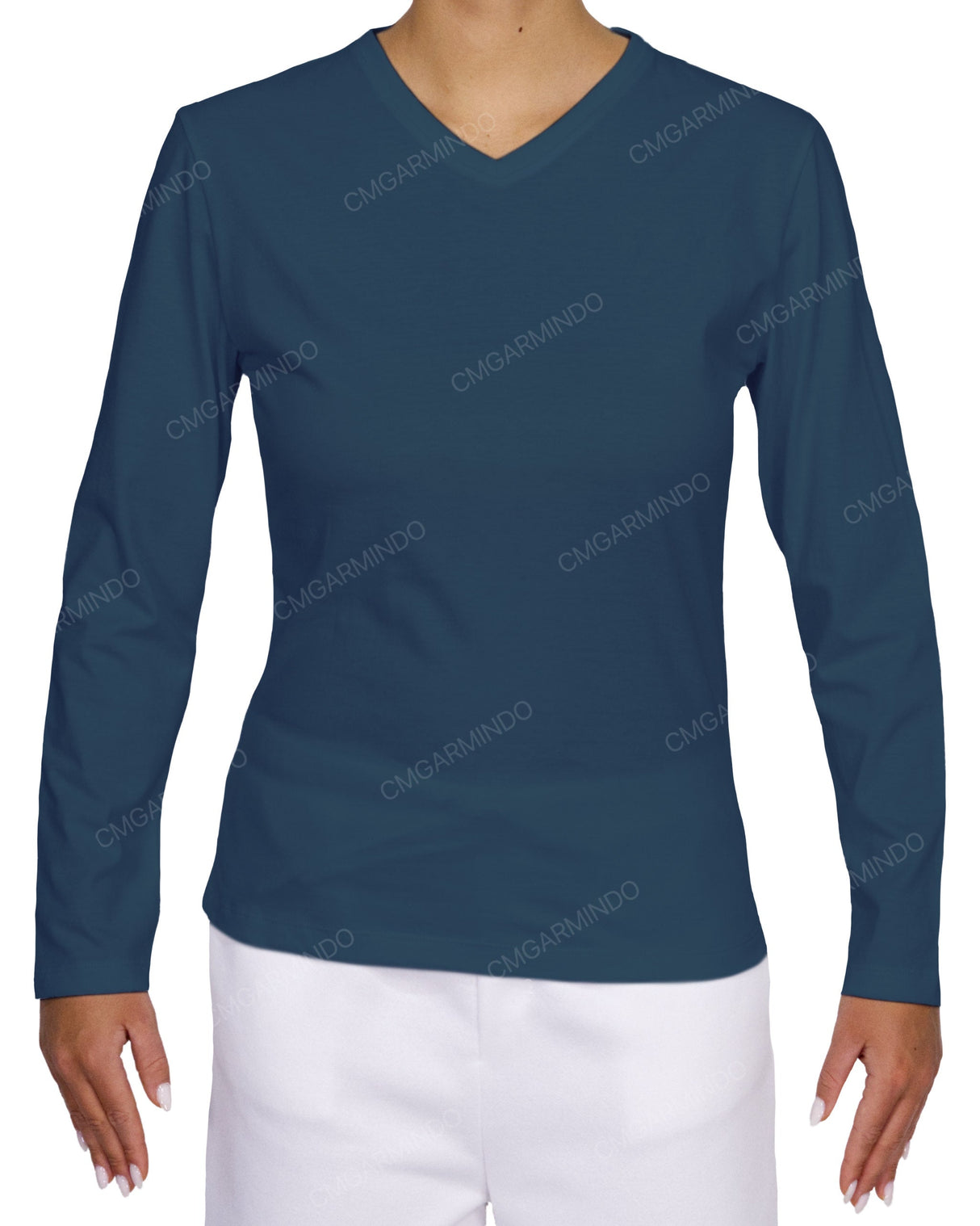 Fitted Long Sleeve V-Neck T-Shirt