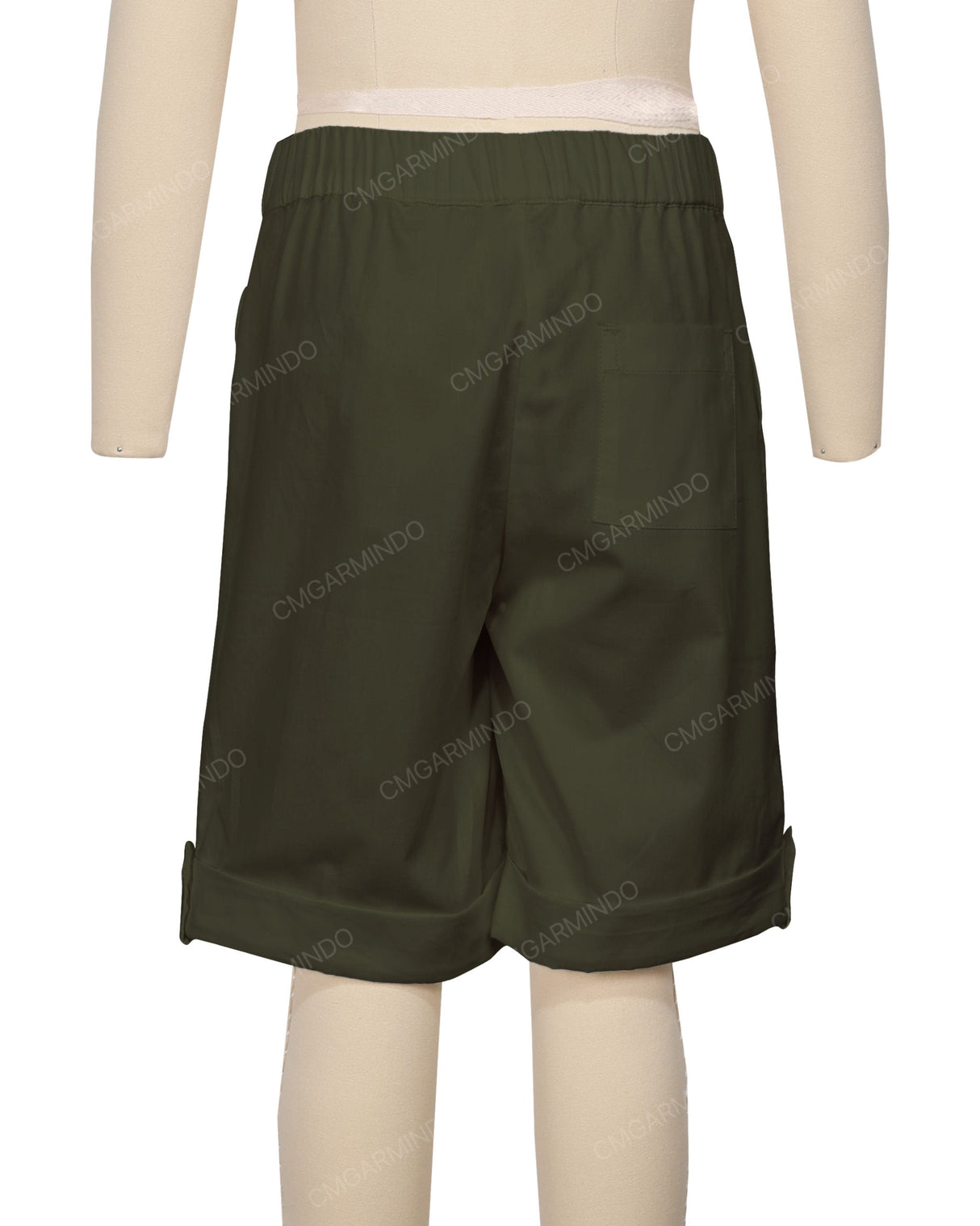 Button Cuffed Elastic Waist Shorts