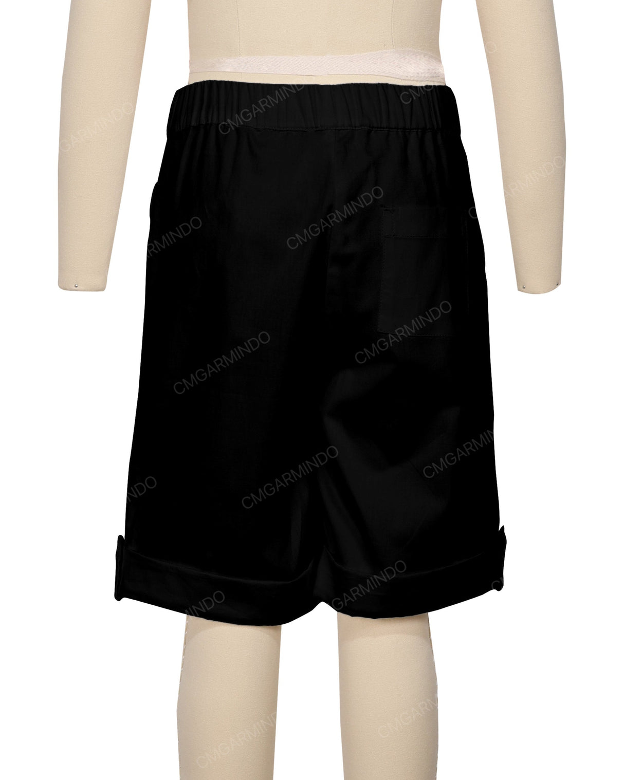 Button Cuffed Elastic Waist Shorts