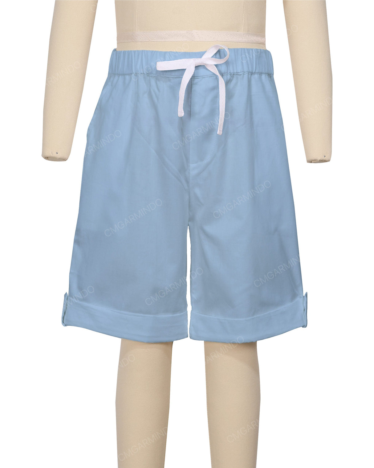 Button Cuffed Elastic Waist Shorts