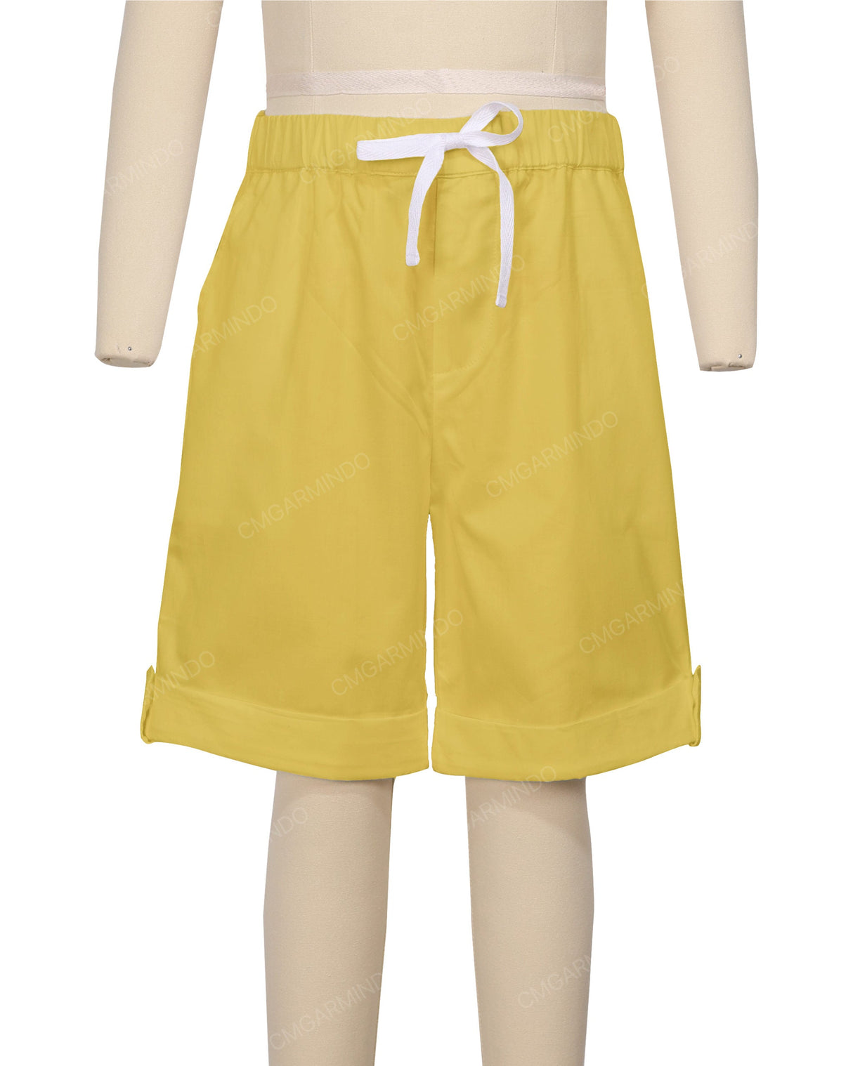 Button Cuffed Elastic Waist Shorts