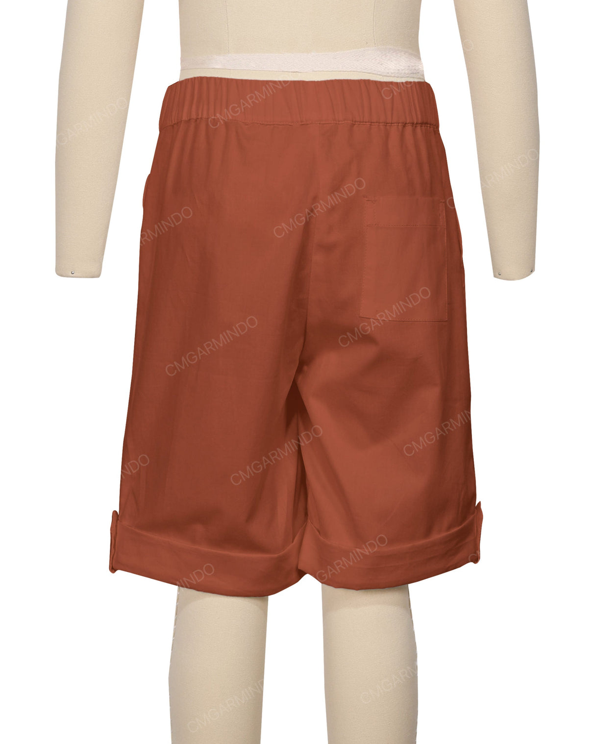 Button Cuffed Elastic Waist Shorts