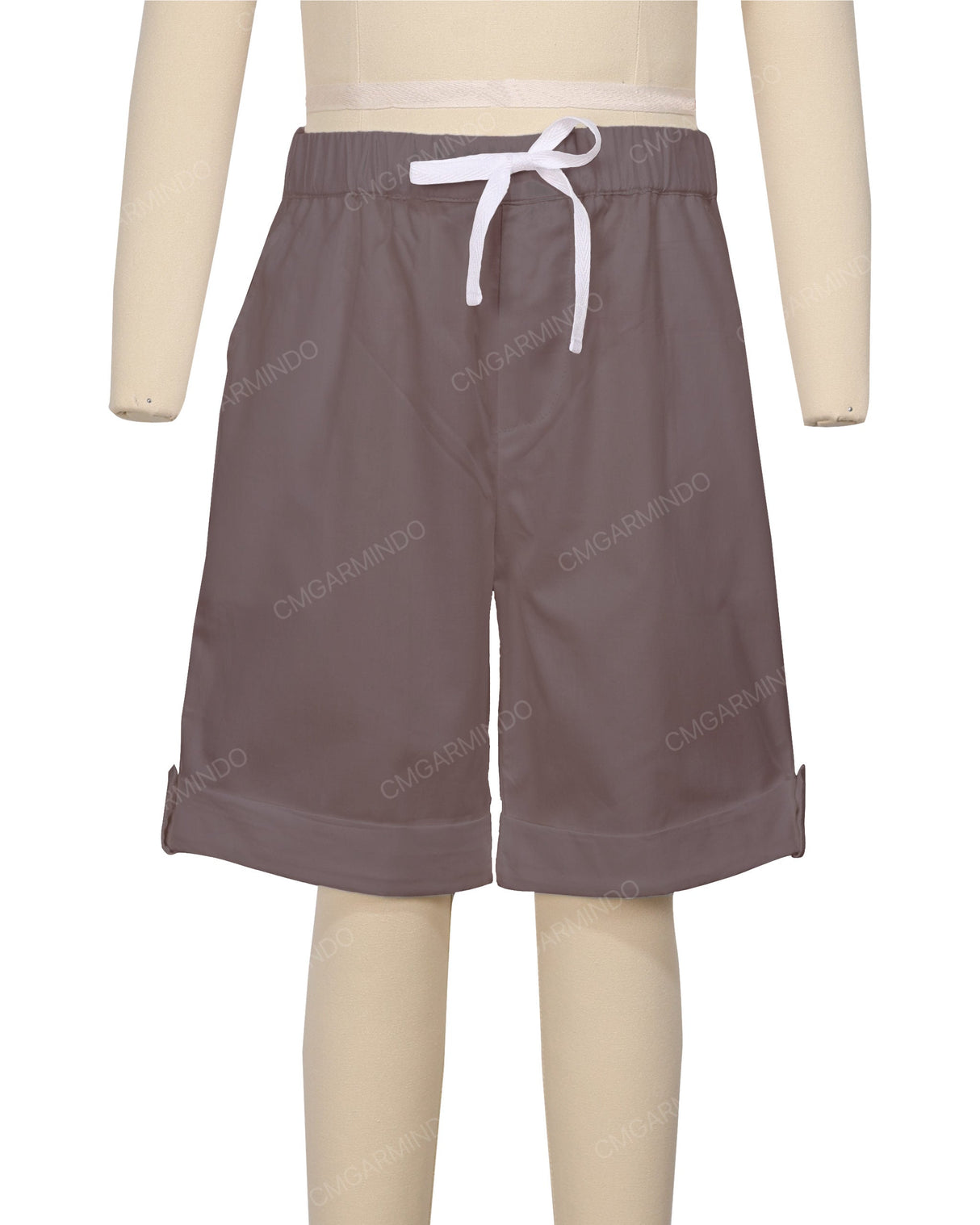 Button Cuffed Elastic Waist Shorts
