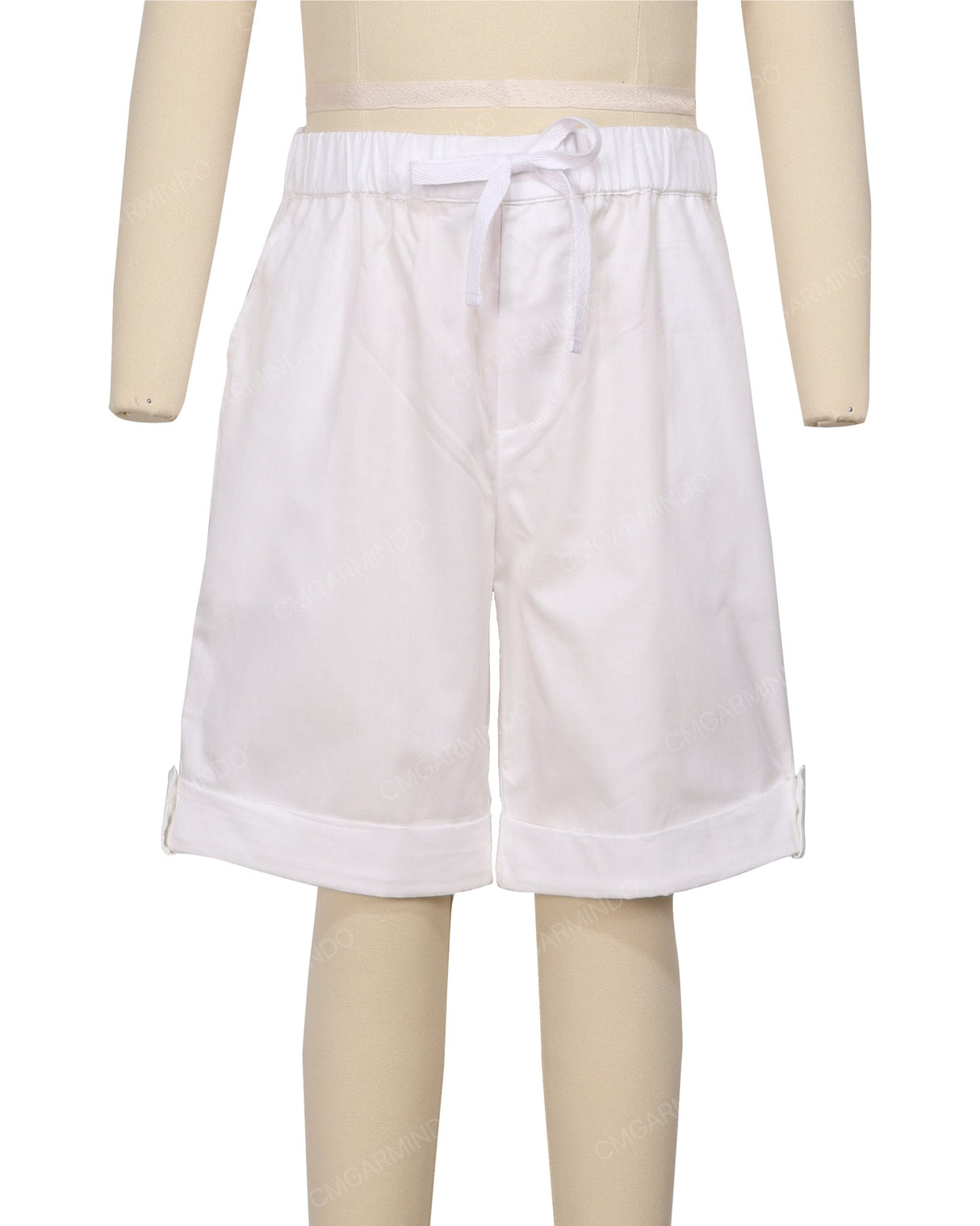 Button Cuffed Elastic Waist Shorts