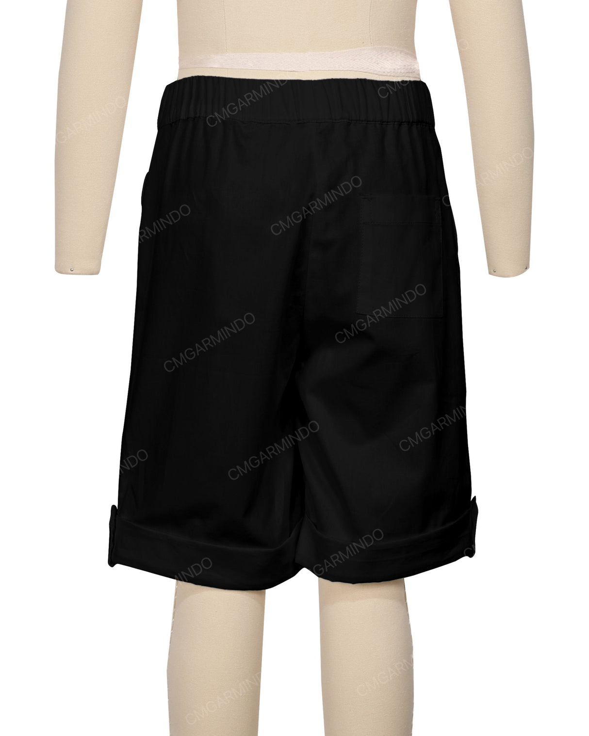 Button Cuffed Elastic Waist Shorts
