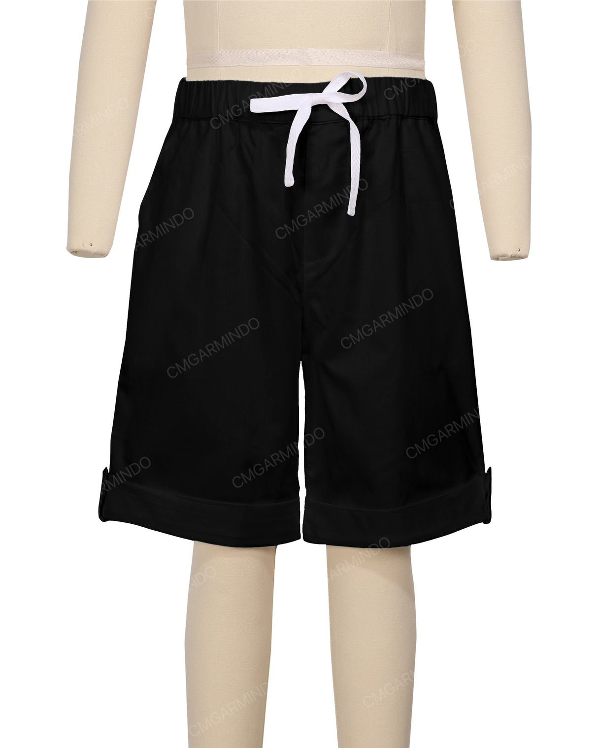 Button Cuffed Elastic Waist Shorts