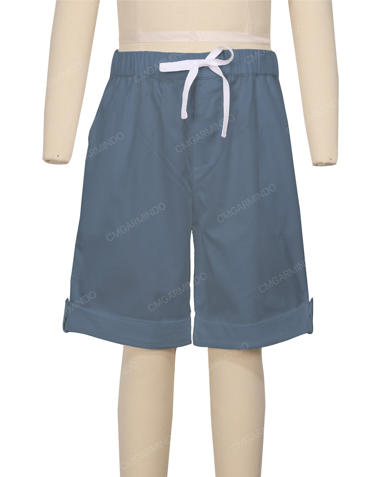 Button Cuffed Elastic Waist Shorts