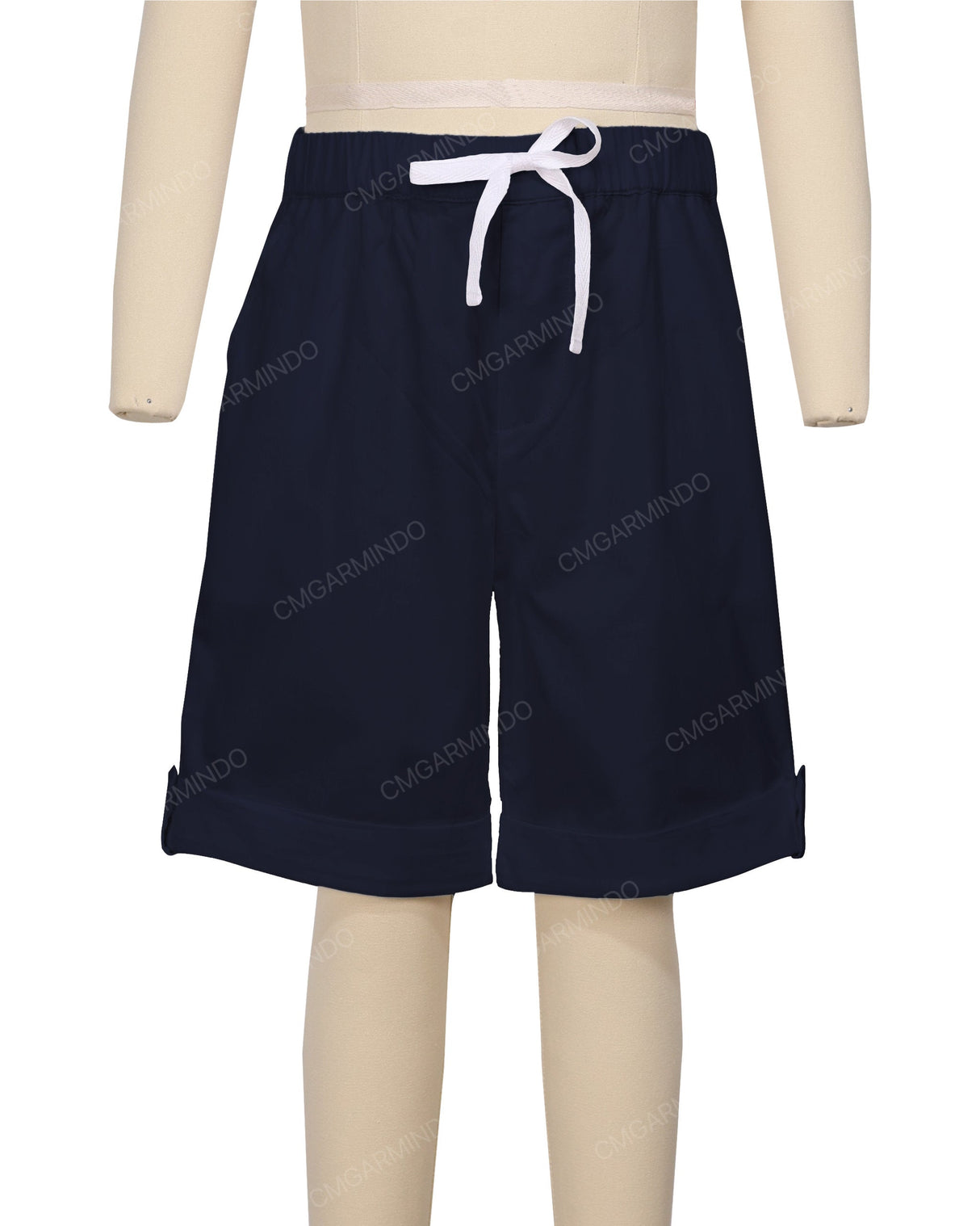 Button Cuffed Elastic Waist Shorts