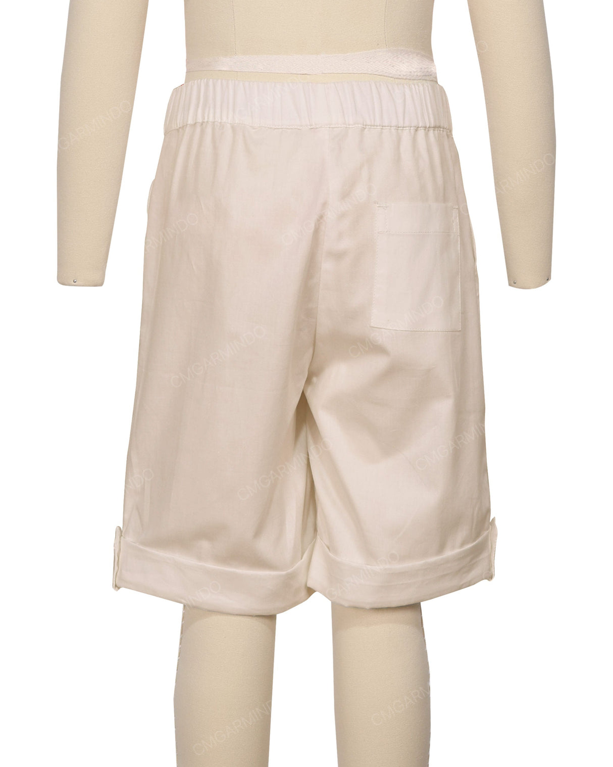 Button Cuffed Elastic Waist Shorts