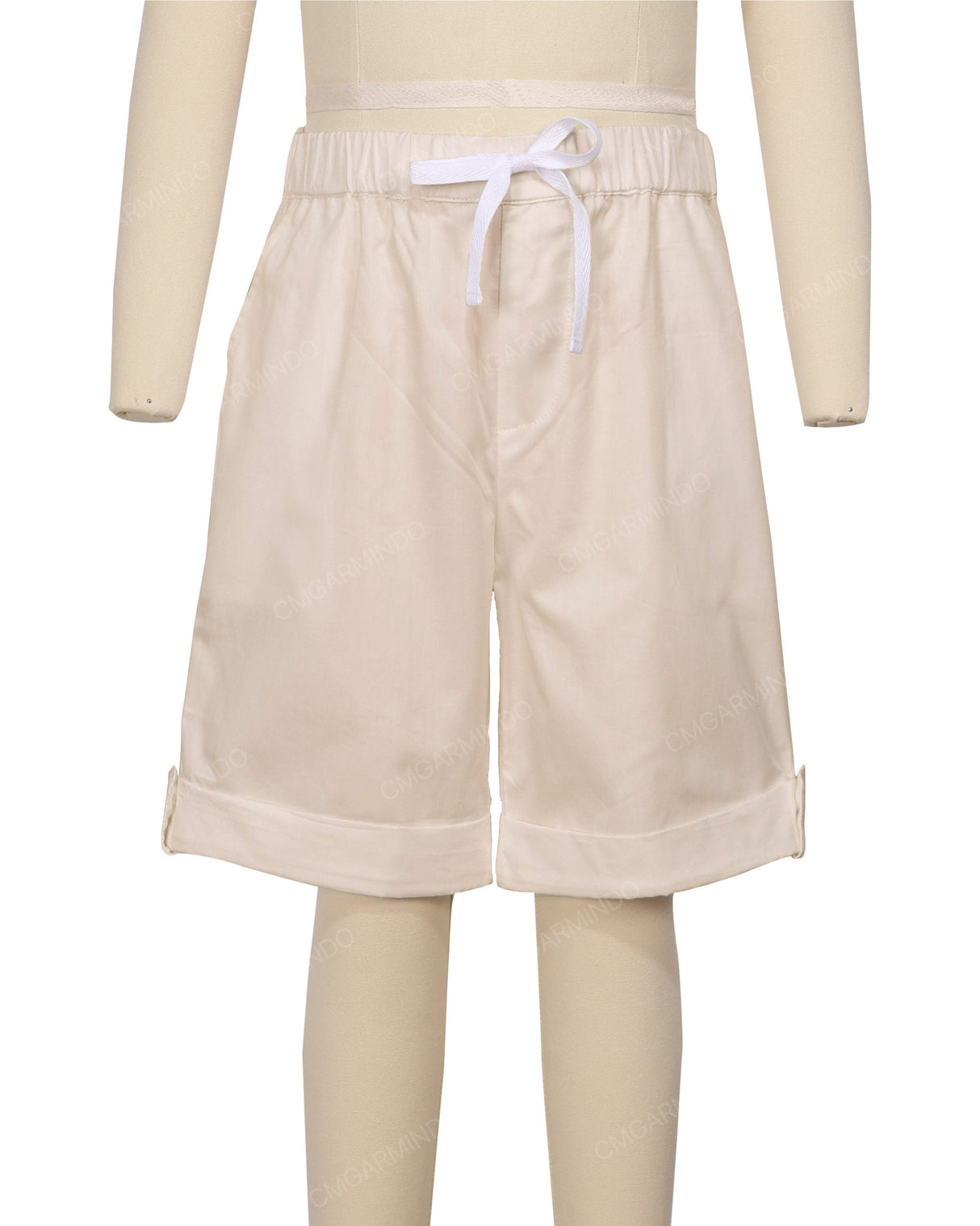 Button Cuffed Elastic Waist Shorts