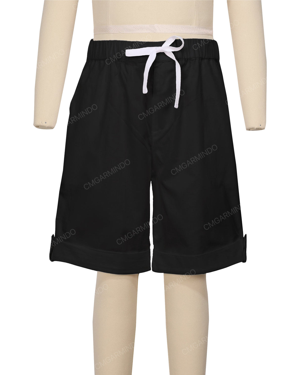 Button Cuffed Elastic Waist Shorts
