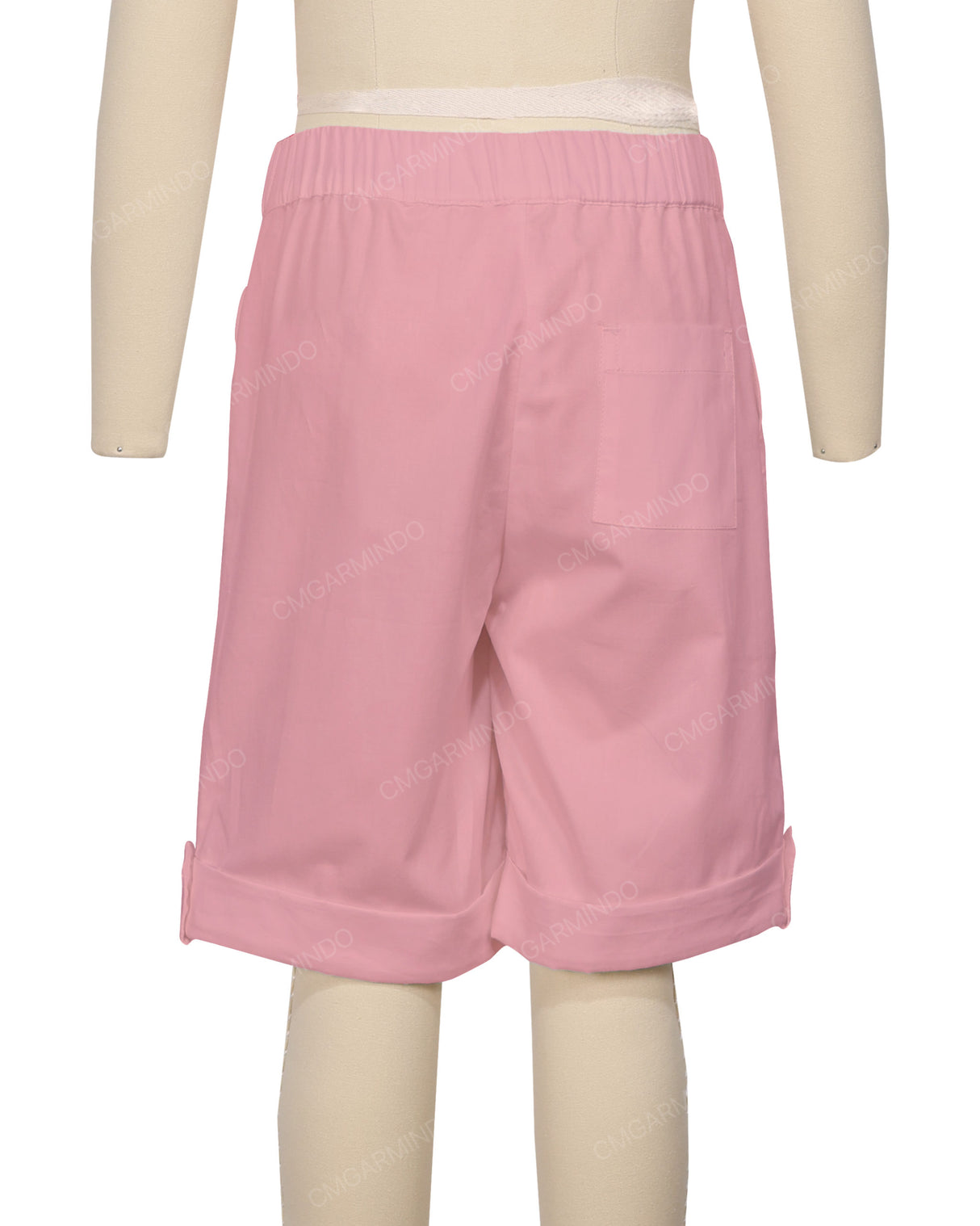 Button Cuffed Elastic Waist Shorts