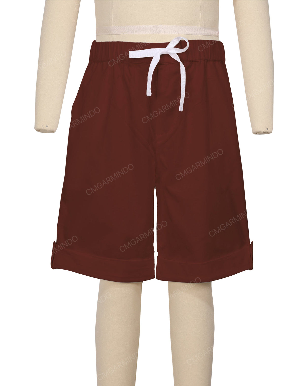 Button Cuffed Elastic Waist Shorts