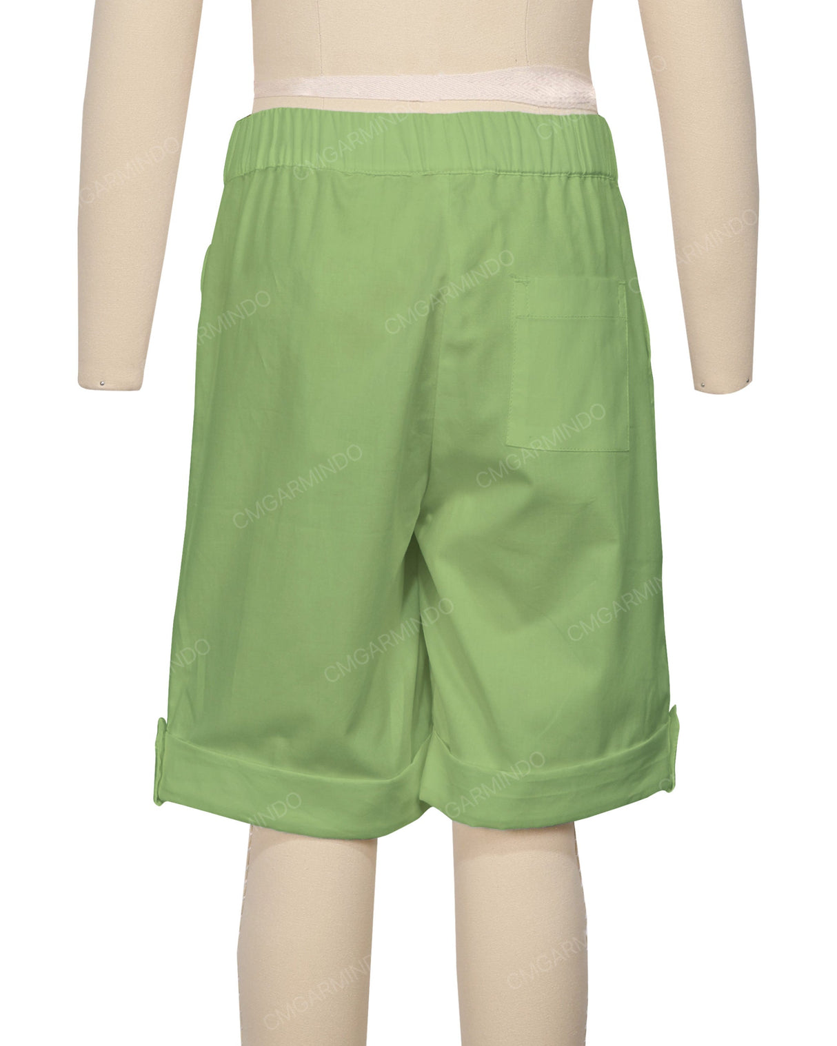 Button Cuffed Elastic Waist Shorts